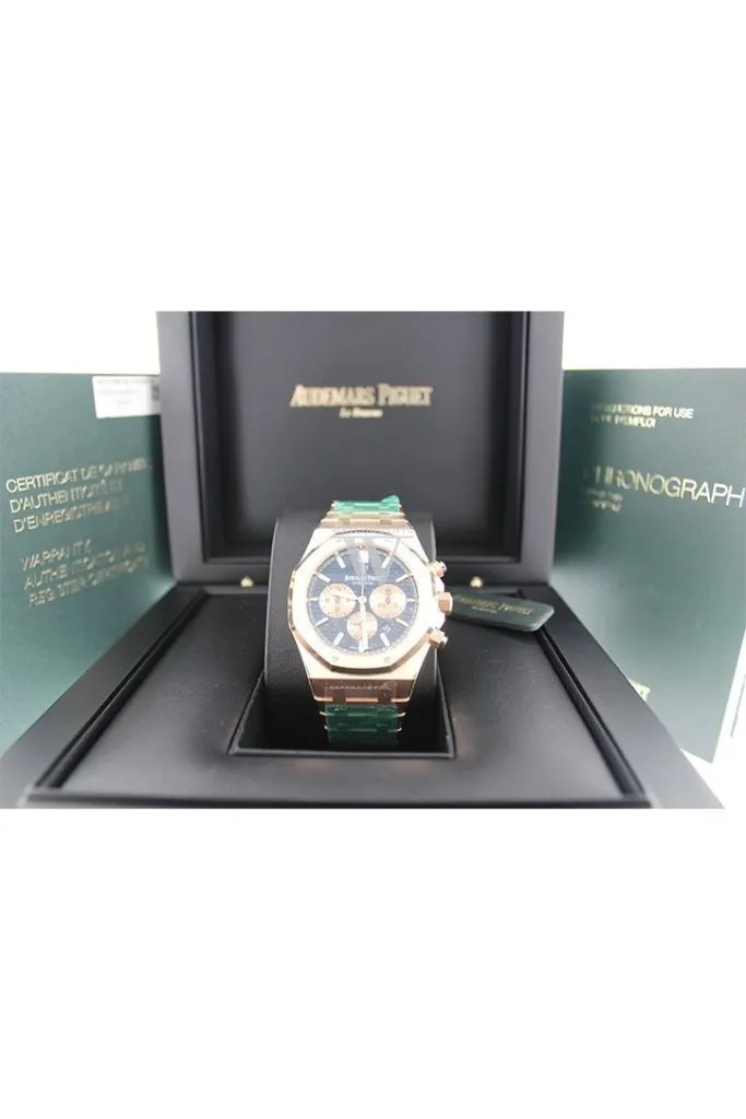 Audemars Piguet Royal Oak 41mm Blue Grande Tapisserie Dial Men's 18K Rose Gold Watch 26331OR.OO.1220OR.01 Pre Owned