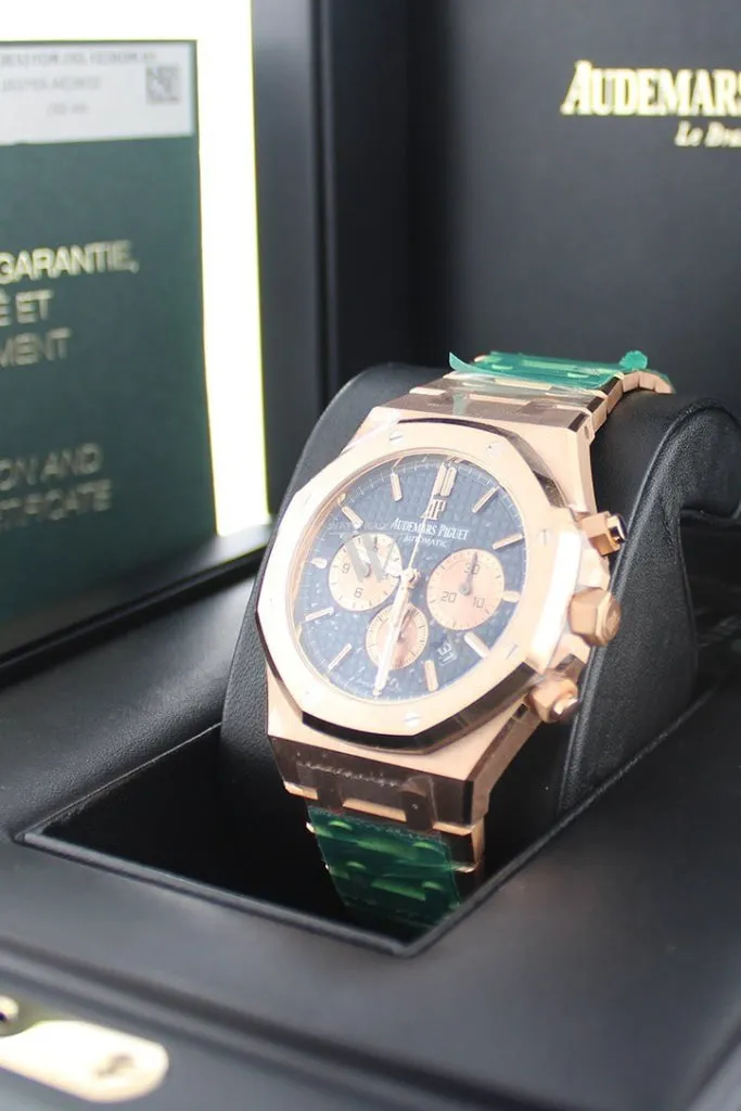 Audemars Piguet Royal Oak 41mm Blue Grande Tapisserie Dial Men's 18K Rose Gold Watch 26331OR.OO.1220OR.01 Pre Owned