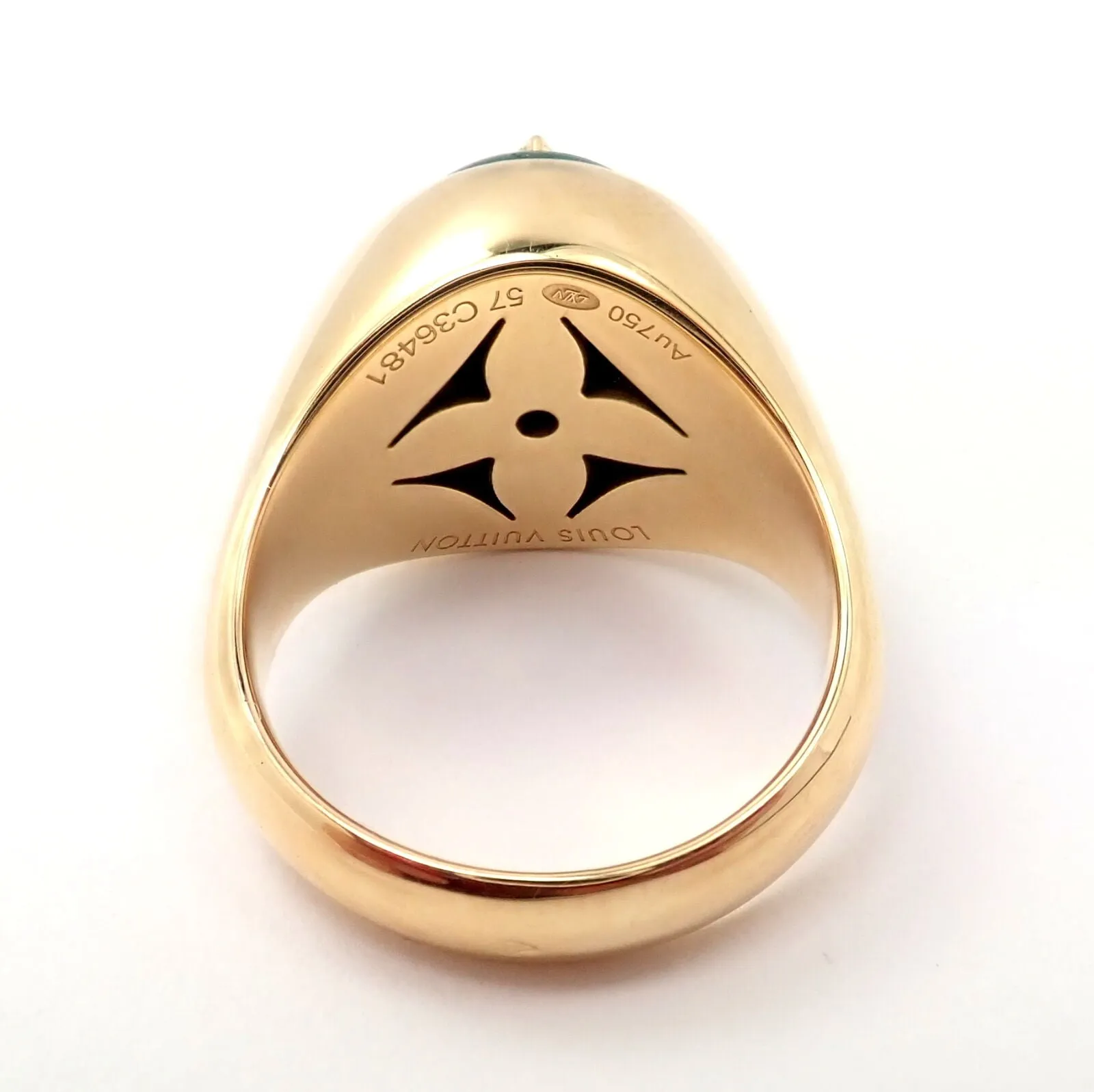 Authentic Louis Vuitton LV 18k Yellow Gold Diamond Malachite Blossom Signet Ring