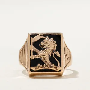 'Birks' 10K Onyx Lion Signet Ring | 1.50ct | SZ 5.25