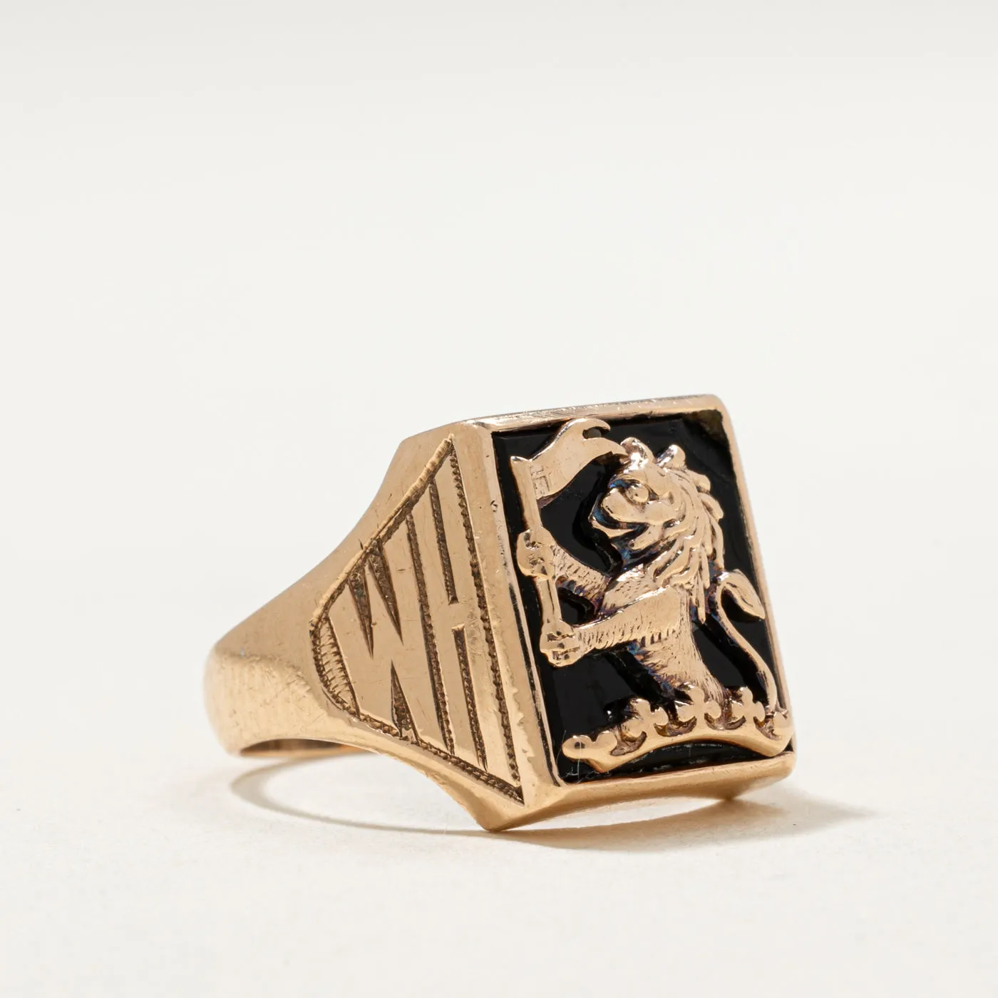 'Birks' 10K Onyx Lion Signet Ring | 1.50ct | SZ 5.25