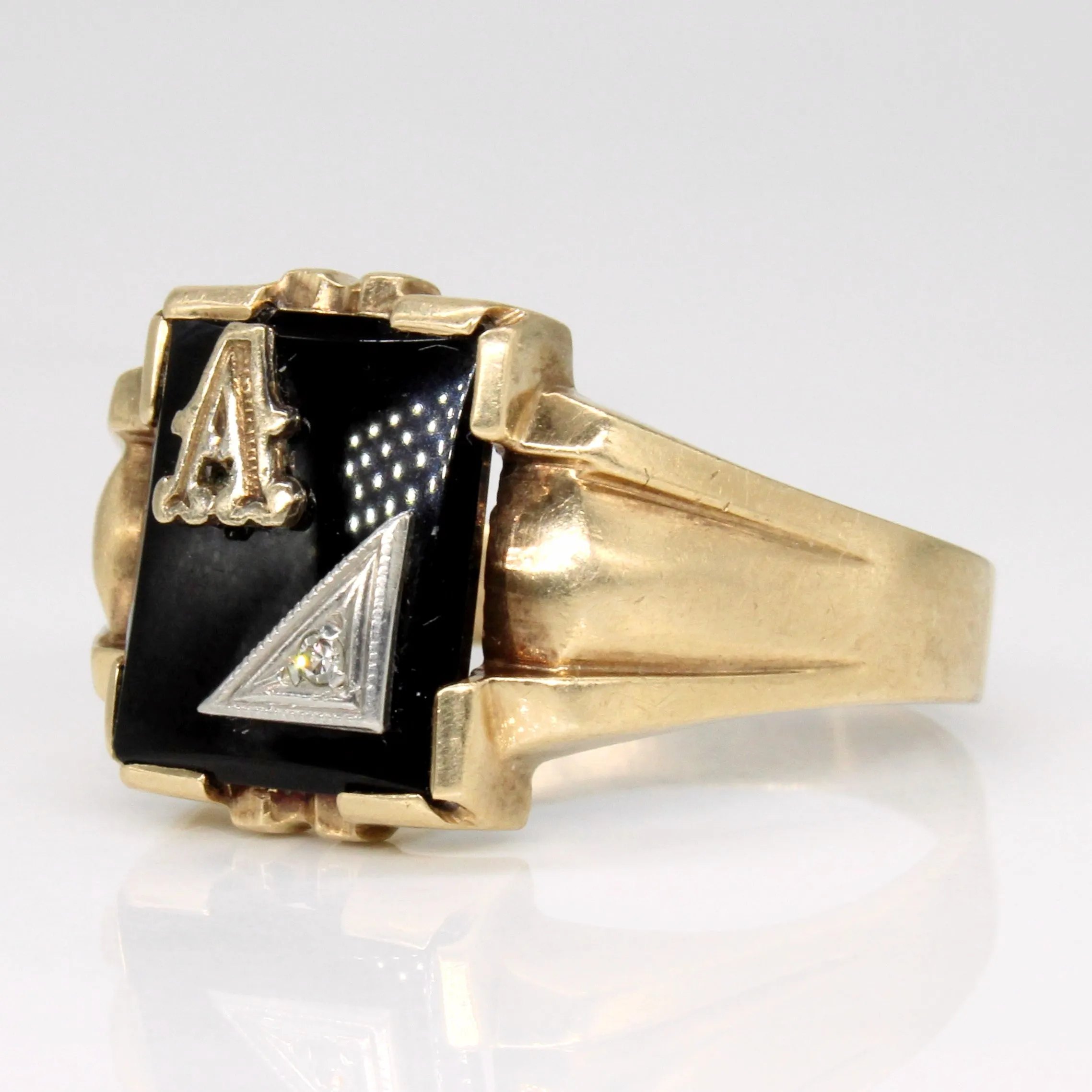 'Birks' Onyx 'A' and Diamond Signet Ring | 2.10ct | SZ 11 |