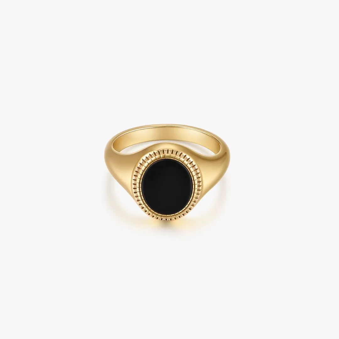 Black Agate Oval Signet Ring