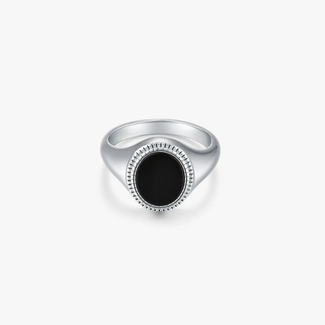 Black Agate Oval Signet Ring