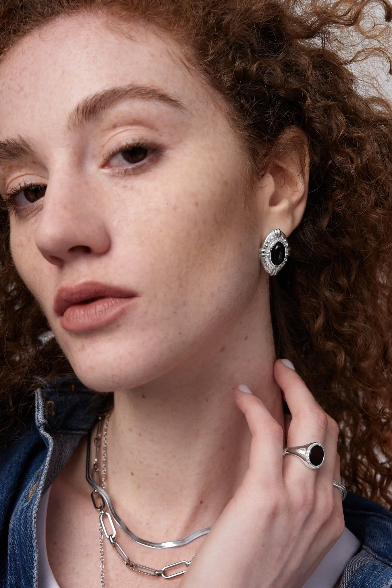 Black Agate Oval Signet Ring