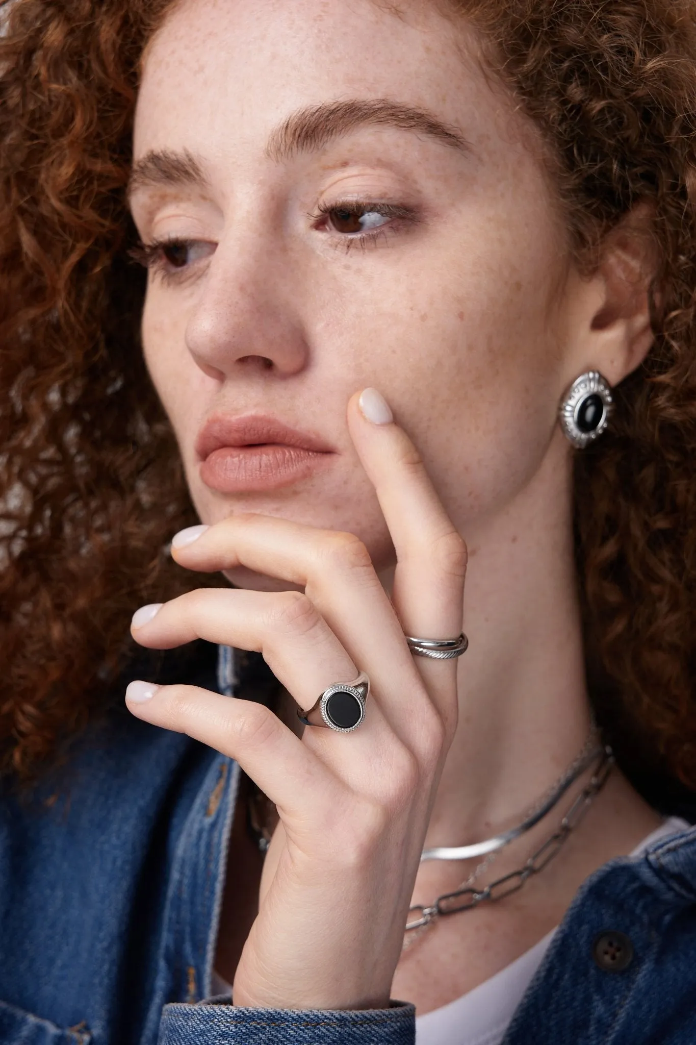 Black Agate Oval Signet Ring