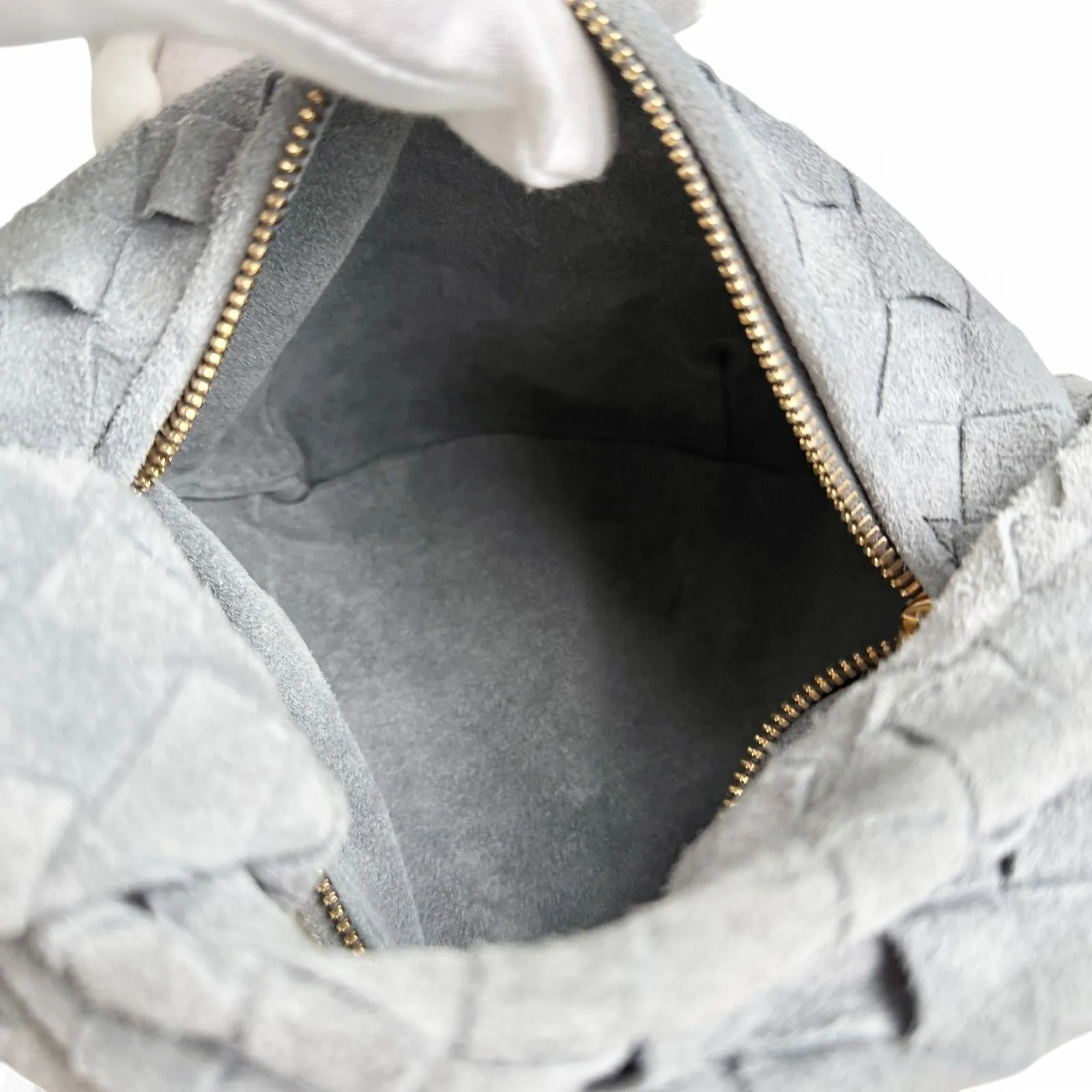 Bottega Veneta Jodie Mini Stone Grey Suede Gold-tone Hardware