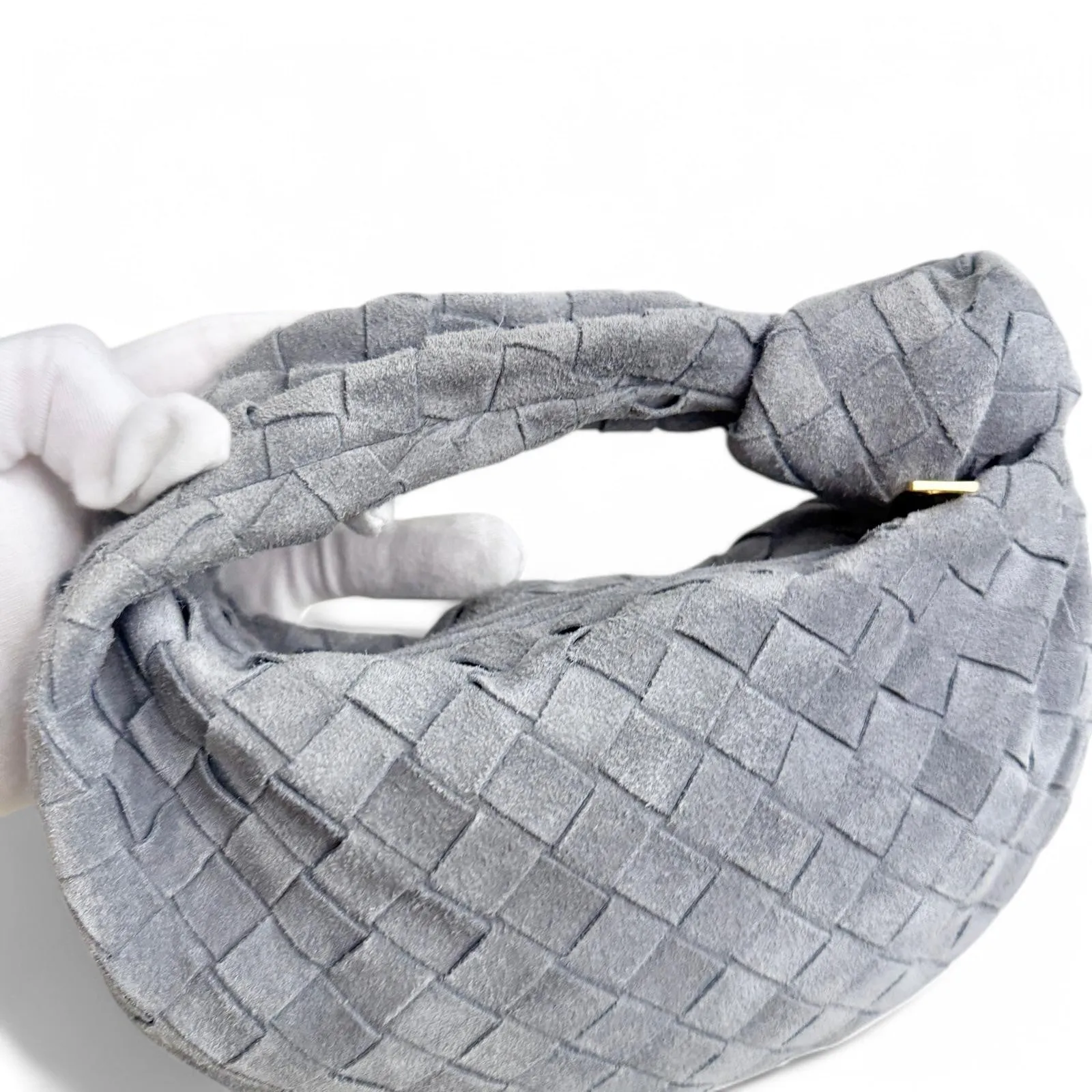 Bottega Veneta Jodie Mini Stone Grey Suede Gold-tone Hardware