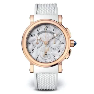 Breguet Marine 34.6mm Watch - Ref: 8827BR/52/586 - White MOP Arabic Dial in 18K Rose Gold Case, White Rubber Strap