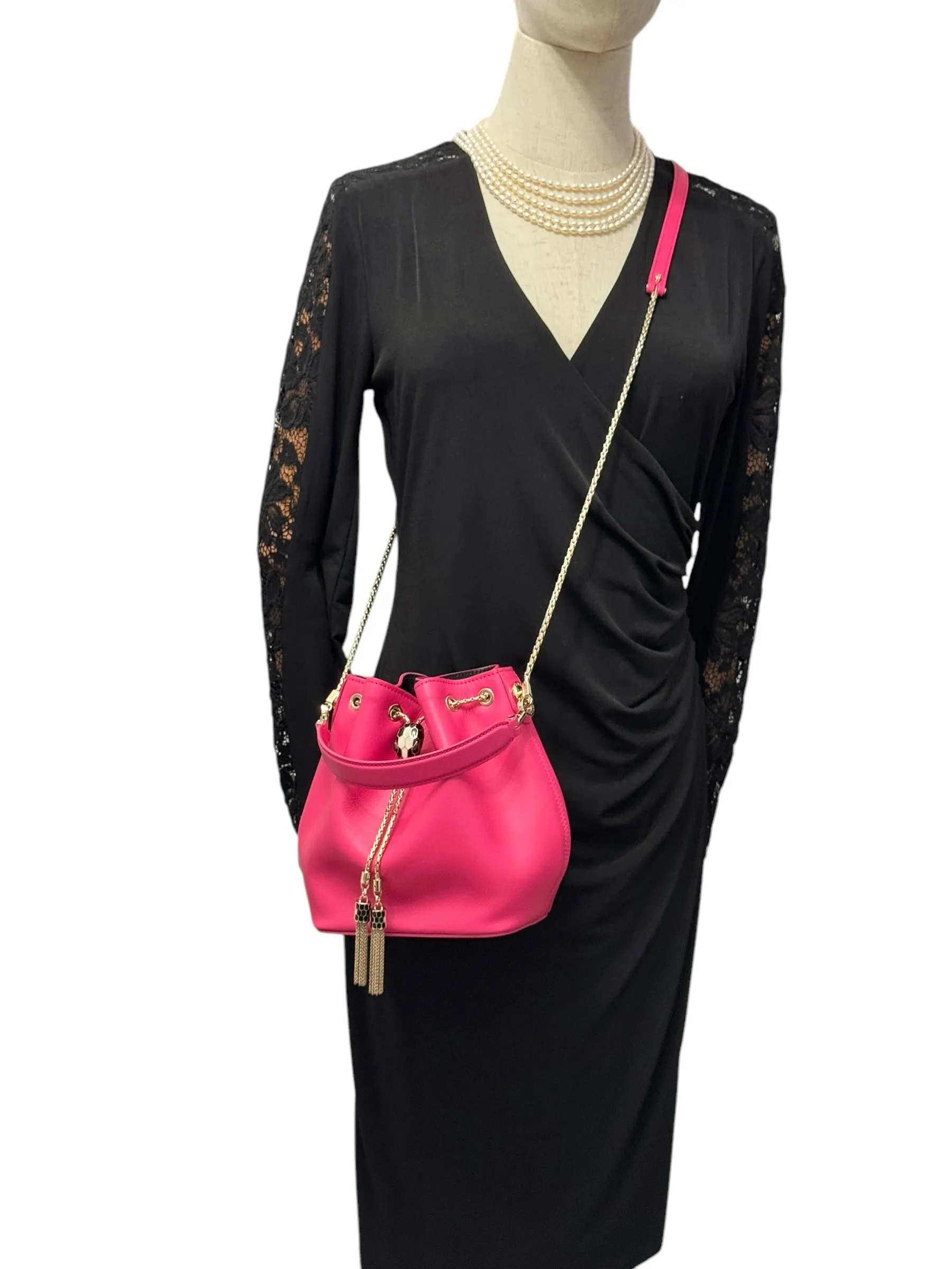 Bvlgari BV Serpenti Forever Bucket Bag Fuschia Calfskin Gold-tone Hardware