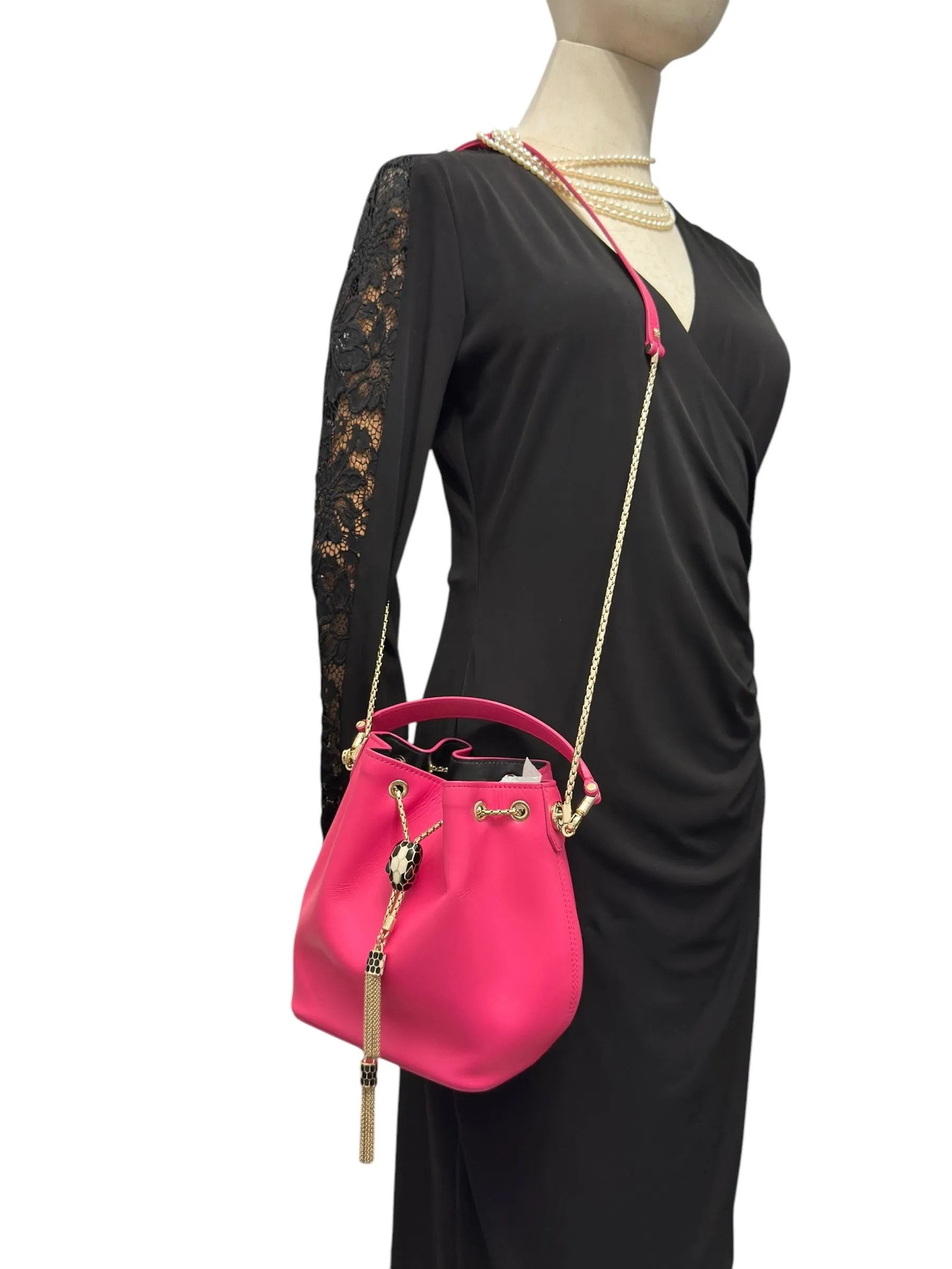 Bvlgari BV Serpenti Forever Bucket Bag Fuschia Calfskin Gold-tone Hardware