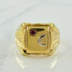 'C' Initialed Ruby Signet Ring | 0.06ct | SZ 12.25 |