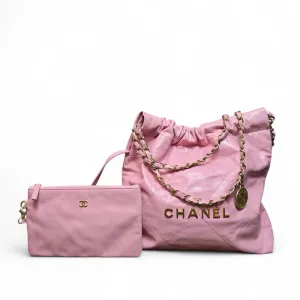 Chanel 22 Small Pink Calfskin, Gold-tone Hardware