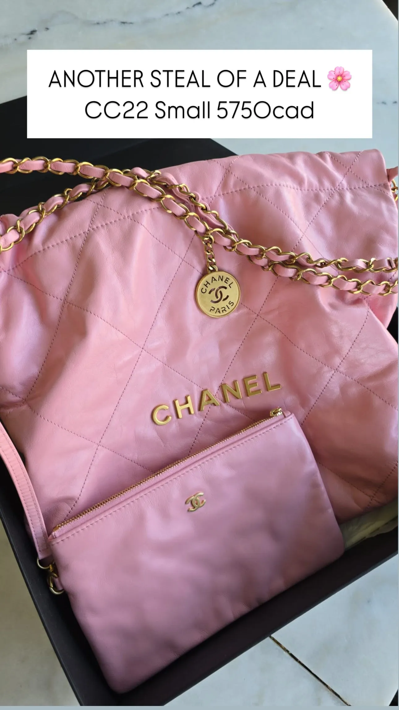 Chanel 22 Small Pink Calfskin, Gold-tone Hardware