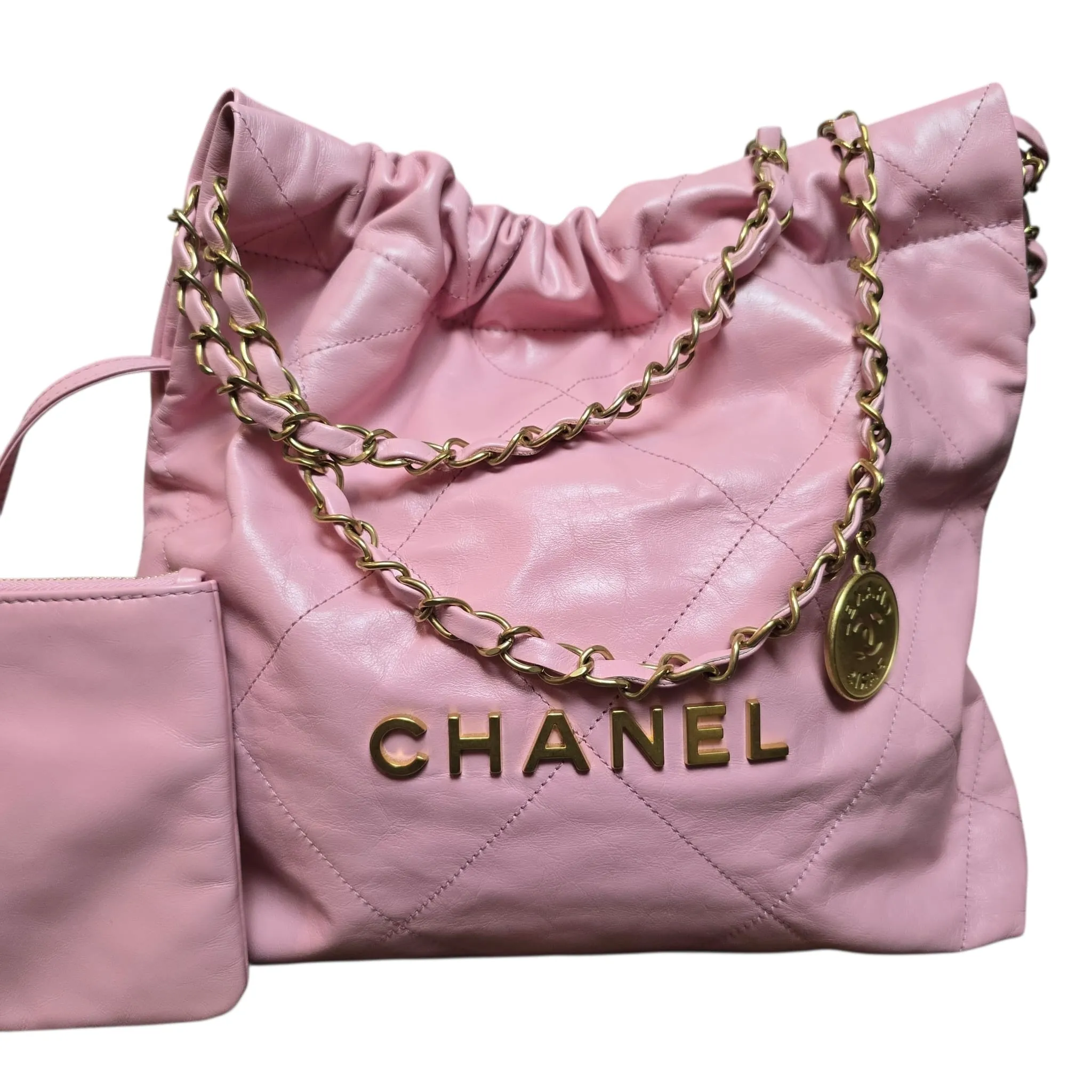 Chanel 22 Small Pink Calfskin, Gold-tone Hardware