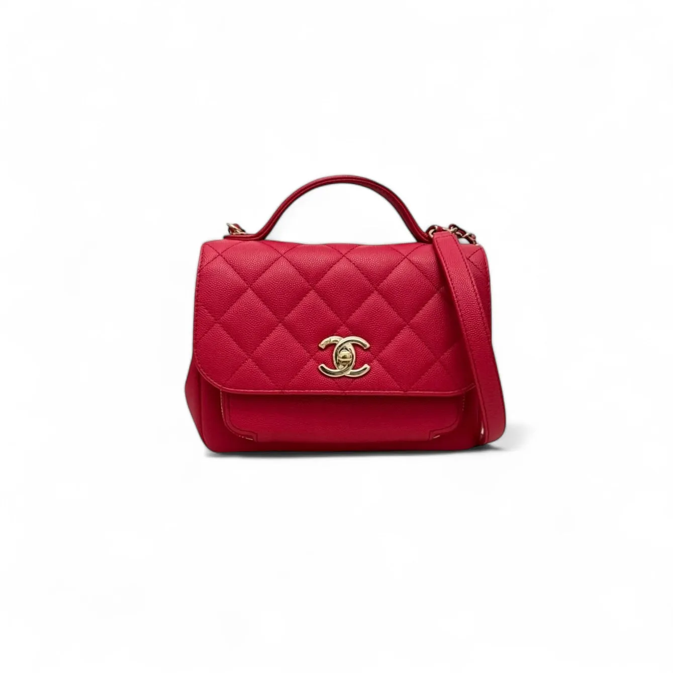 Chanel Business Affinity Small, Strawberry Red Grained Calfskin / Caviar Gold-tone Hardware