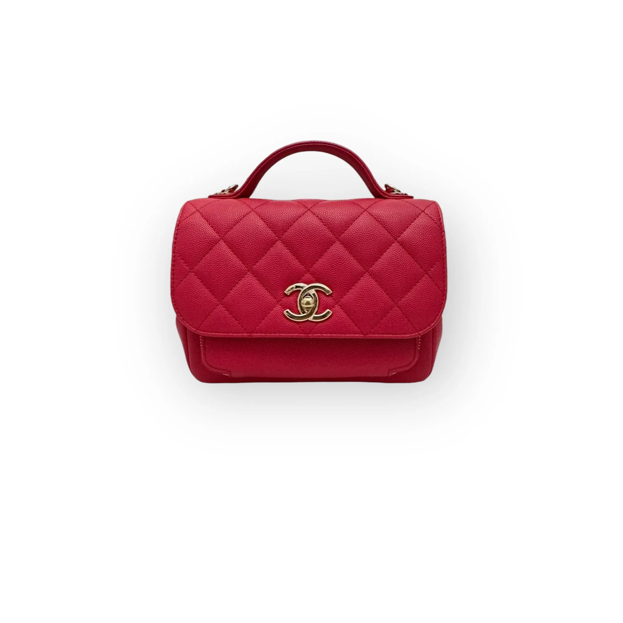 Chanel Business Affinity Small, Strawberry Red Grained Calfskin / Caviar Gold-tone Hardware