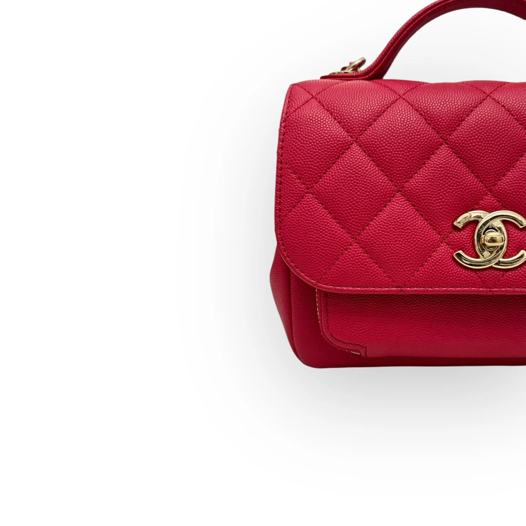 Chanel Business Affinity Small, Strawberry Red Grained Calfskin / Caviar Gold-tone Hardware