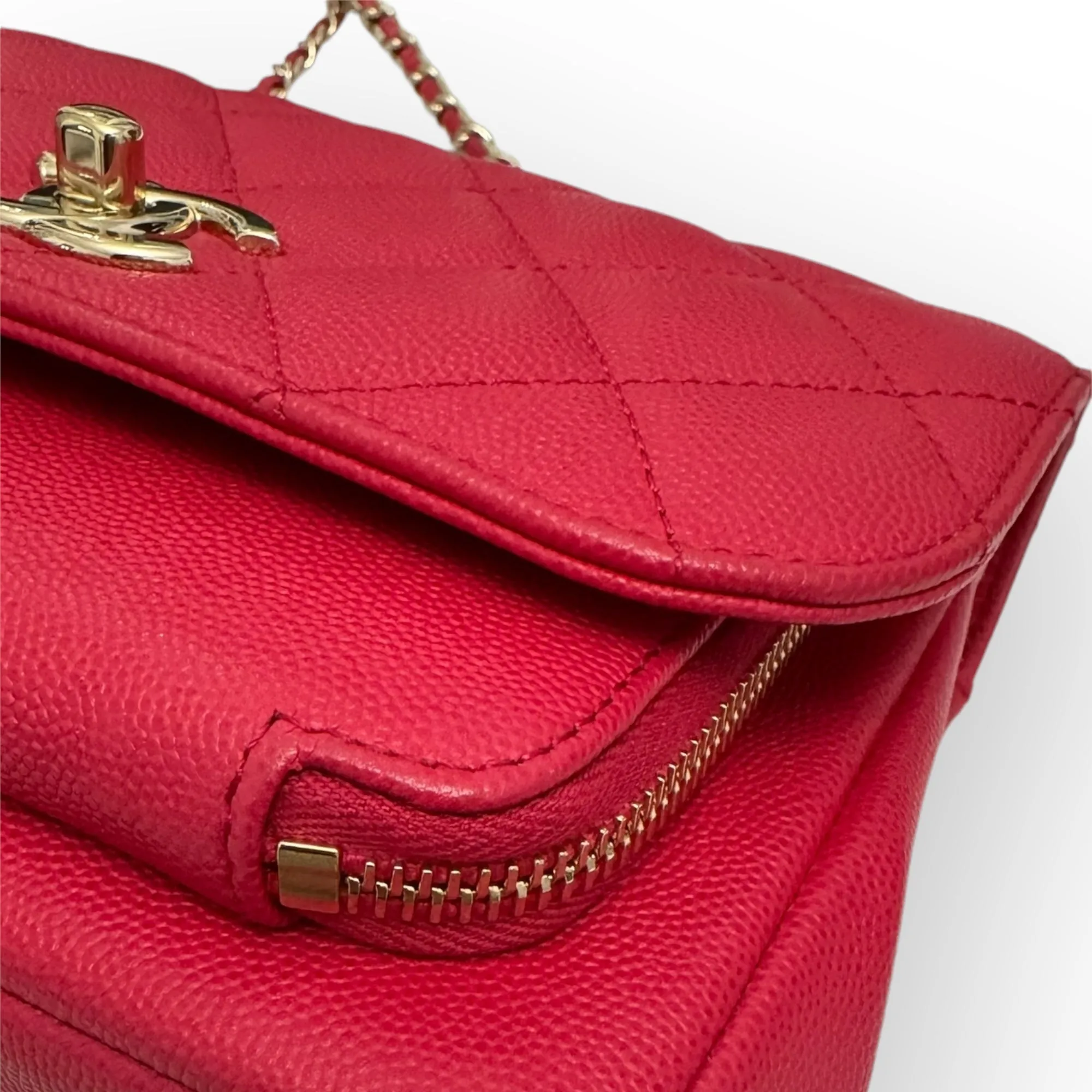 Chanel Business Affinity Small, Strawberry Red Grained Calfskin / Caviar Gold-tone Hardware