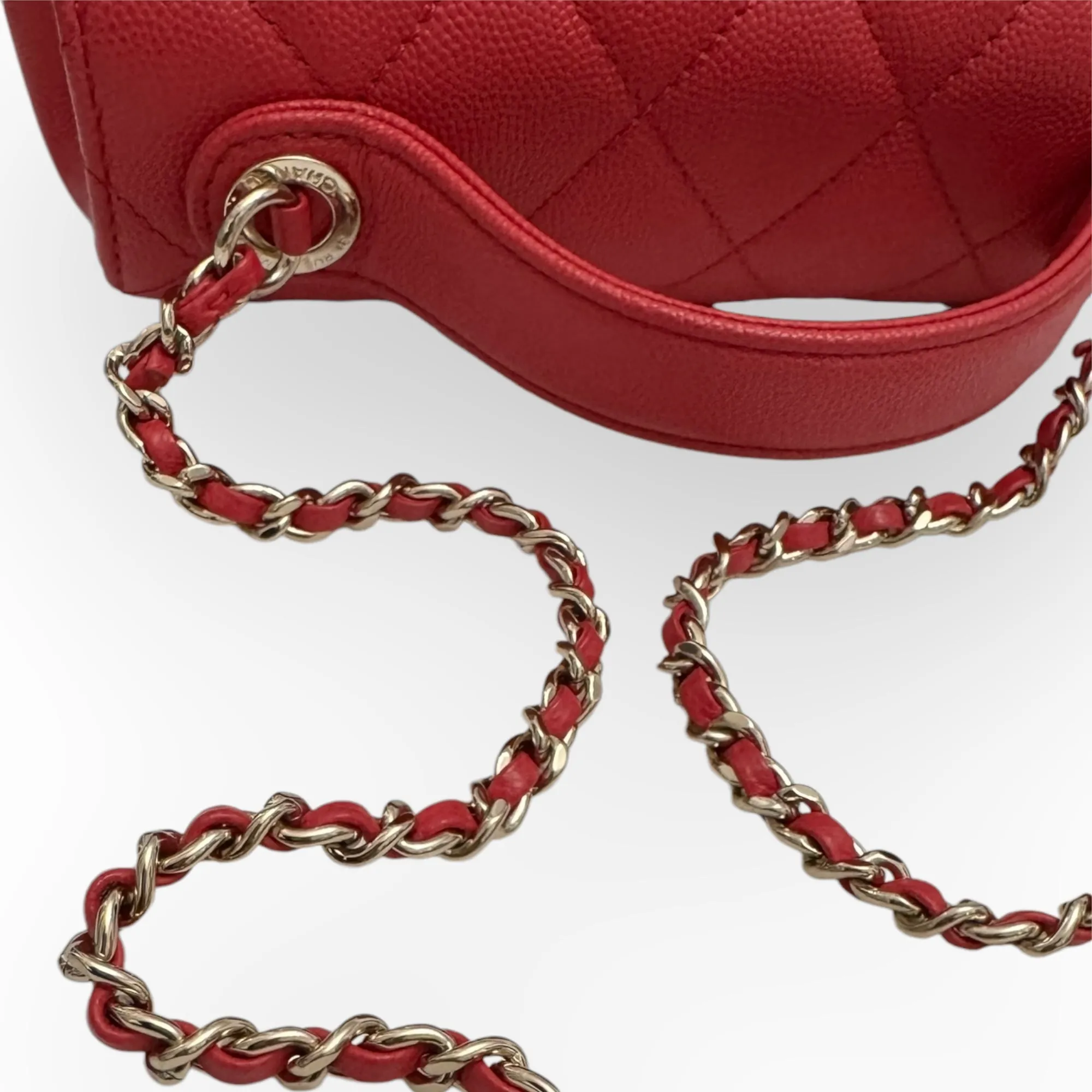 Chanel Business Affinity Small, Strawberry Red Grained Calfskin / Caviar Gold-tone Hardware