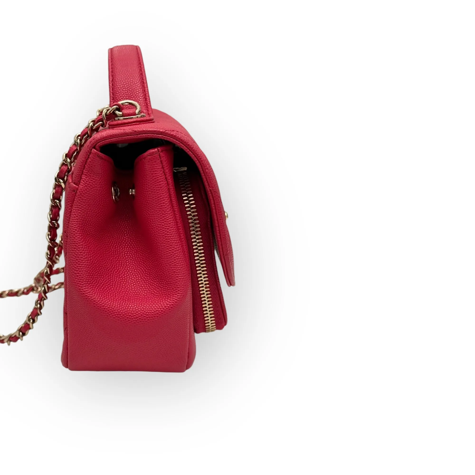 Chanel Business Affinity Small, Strawberry Red Grained Calfskin / Caviar Gold-tone Hardware