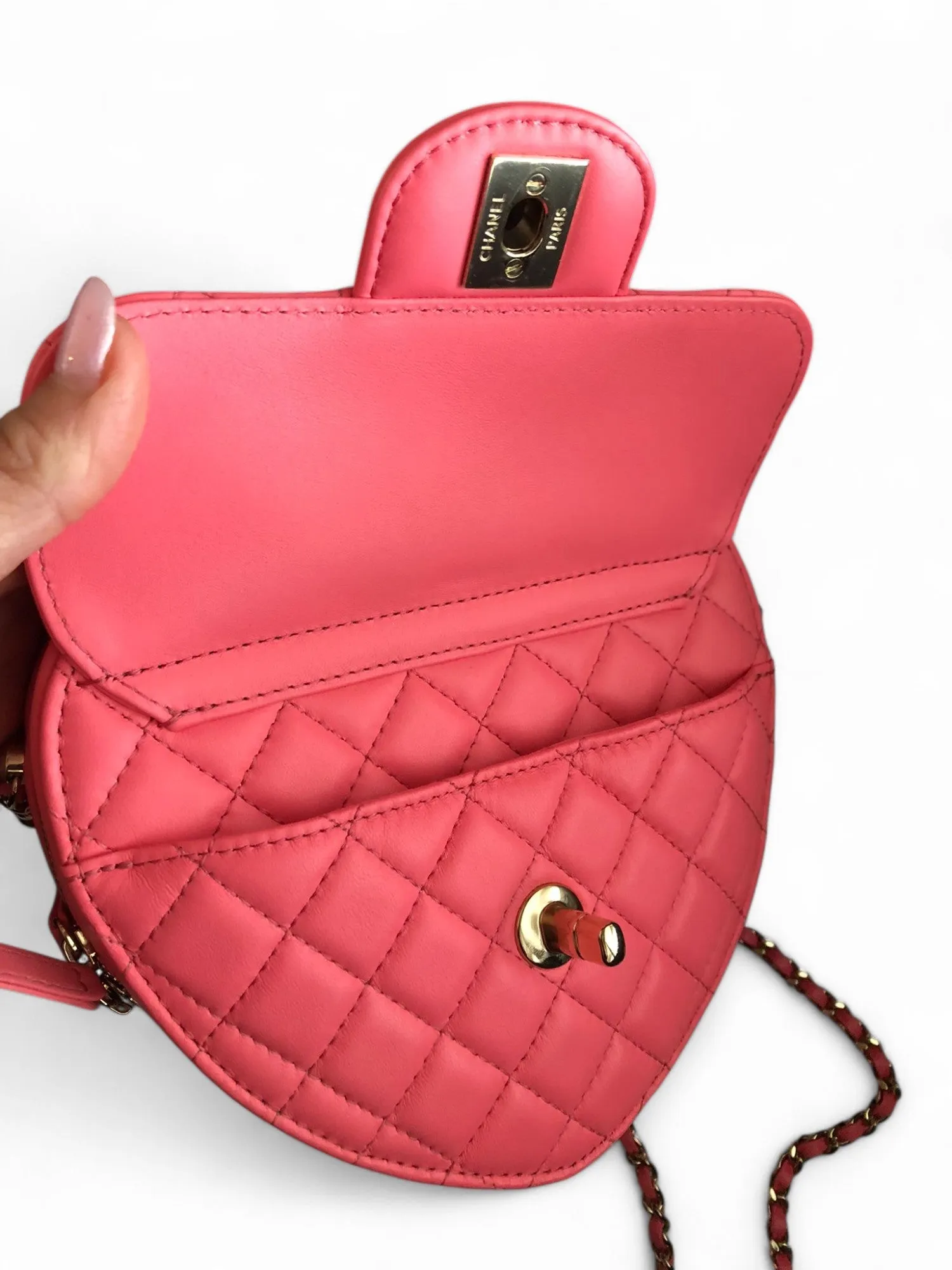 Chanel CC In Love Heart Bag - Large Dark Pink Lambskin, Gold-tone Hardware