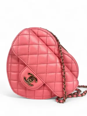 Chanel CC In Love Heart Bag - Large Dark Pink Lambskin, Gold-tone Hardware