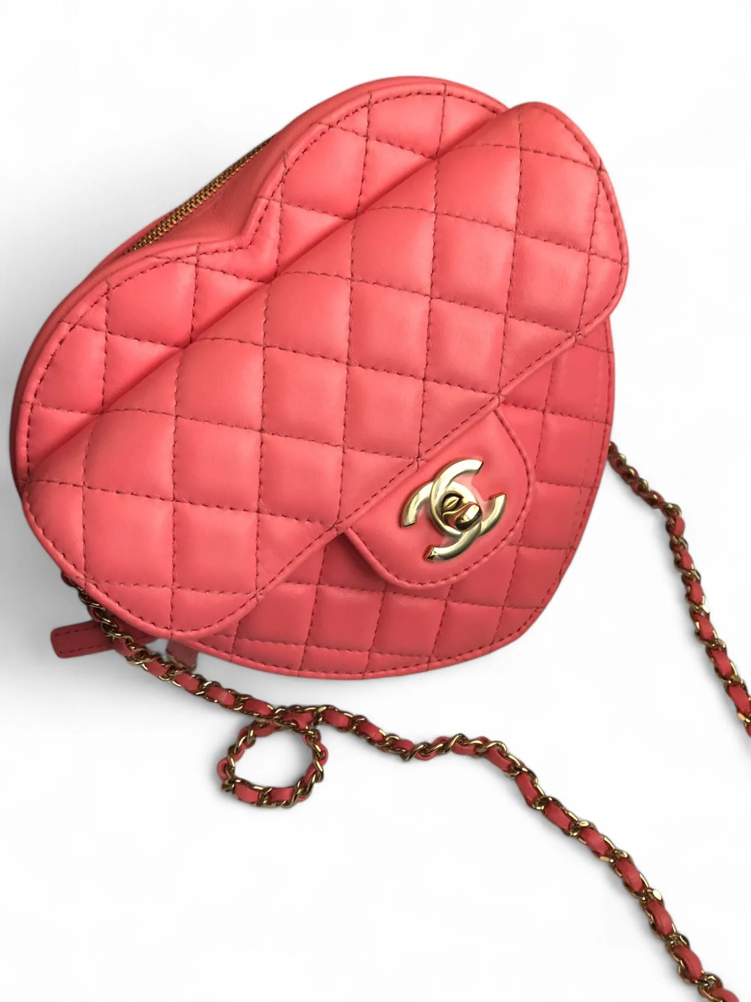 Chanel CC In Love Heart Bag - Large Dark Pink Lambskin, Gold-tone Hardware