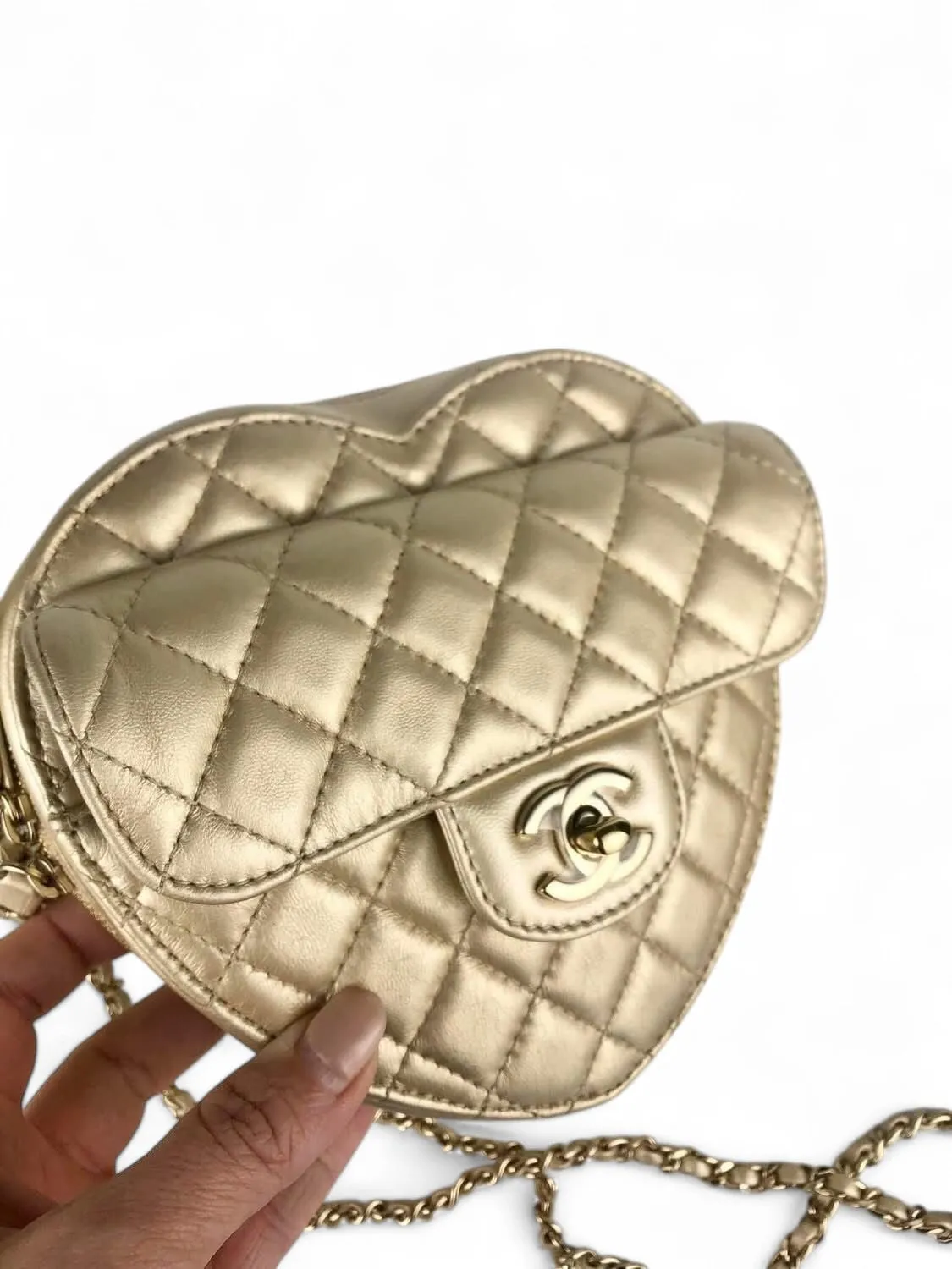 Chanel CC In Love Heart Bag - Large Gold Lambskin, Gold-tone Hardware