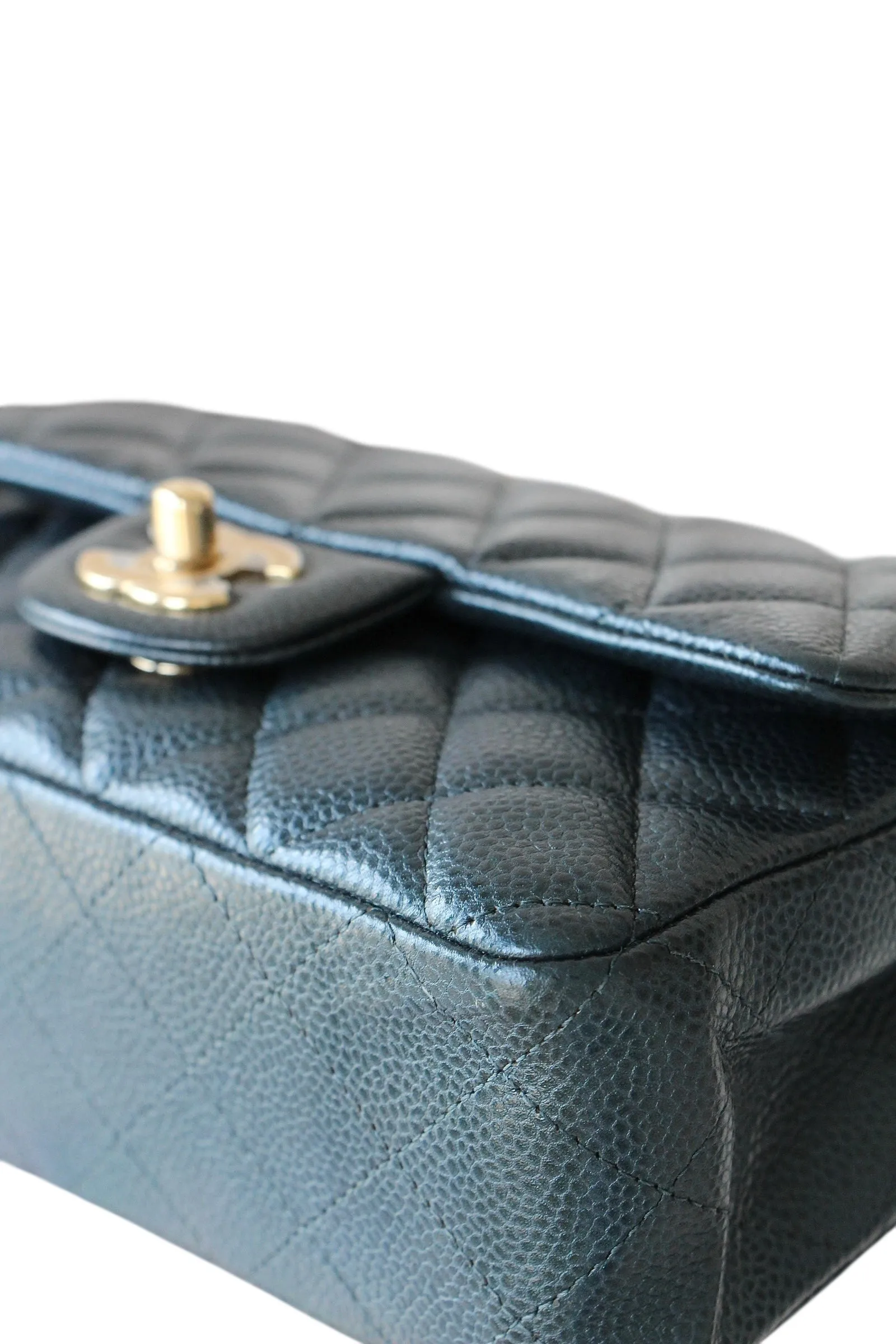 Chanel Classic Mini Rectangle Navy Caviar Gold-tone Hardware