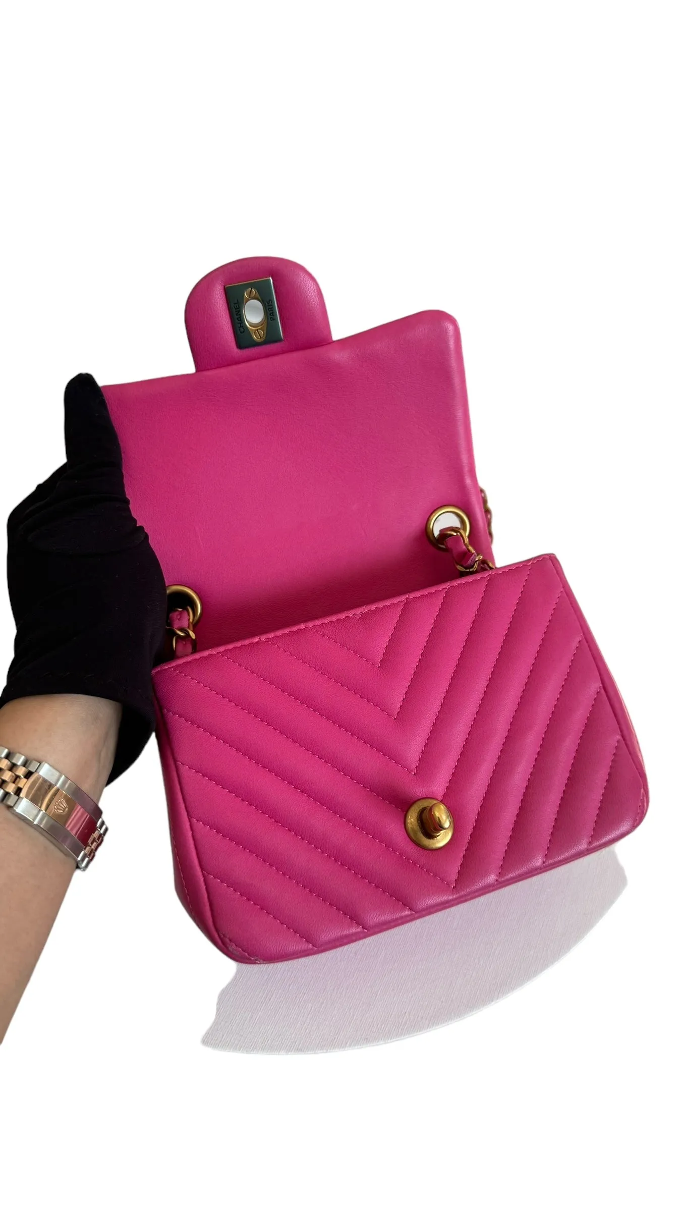 Chanel Classic Mini Square Chevron Lambskin