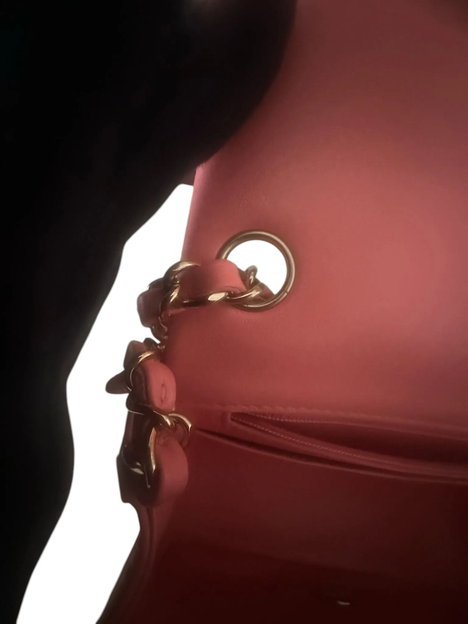 Chanel Classic Mini Square, Coral Pink Lambskin, Gold-tone Hardware