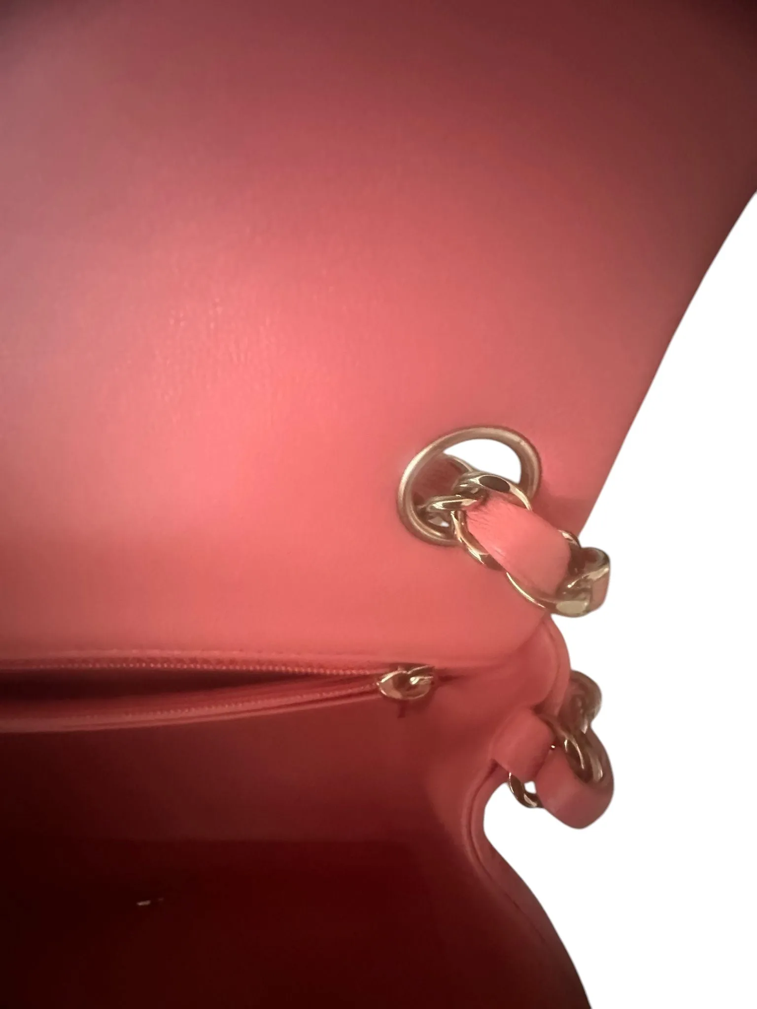 Chanel Classic Mini Square, Coral Pink Lambskin, Gold-tone Hardware