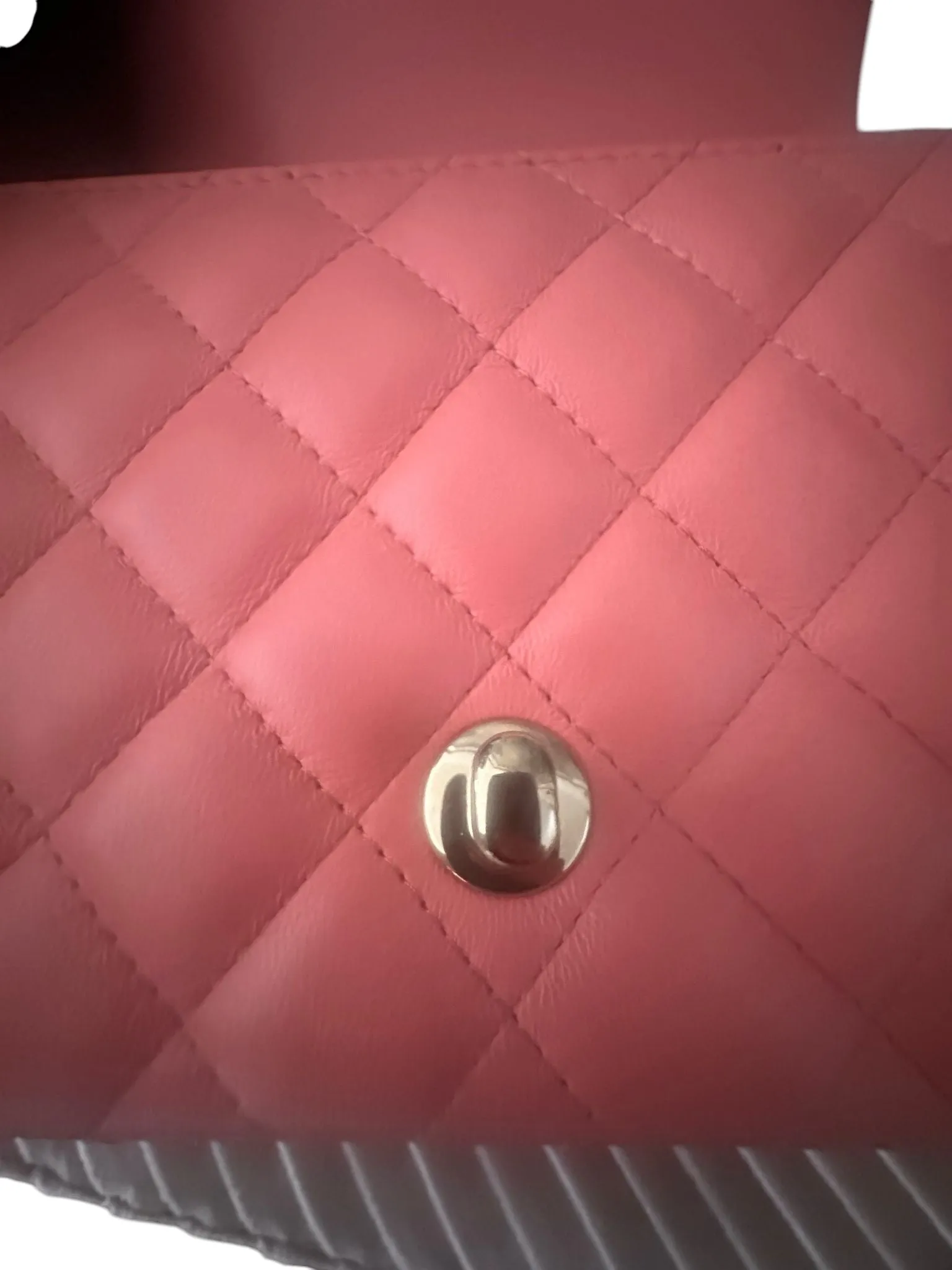 Chanel Classic Mini Square, Coral Pink Lambskin, Gold-tone Hardware