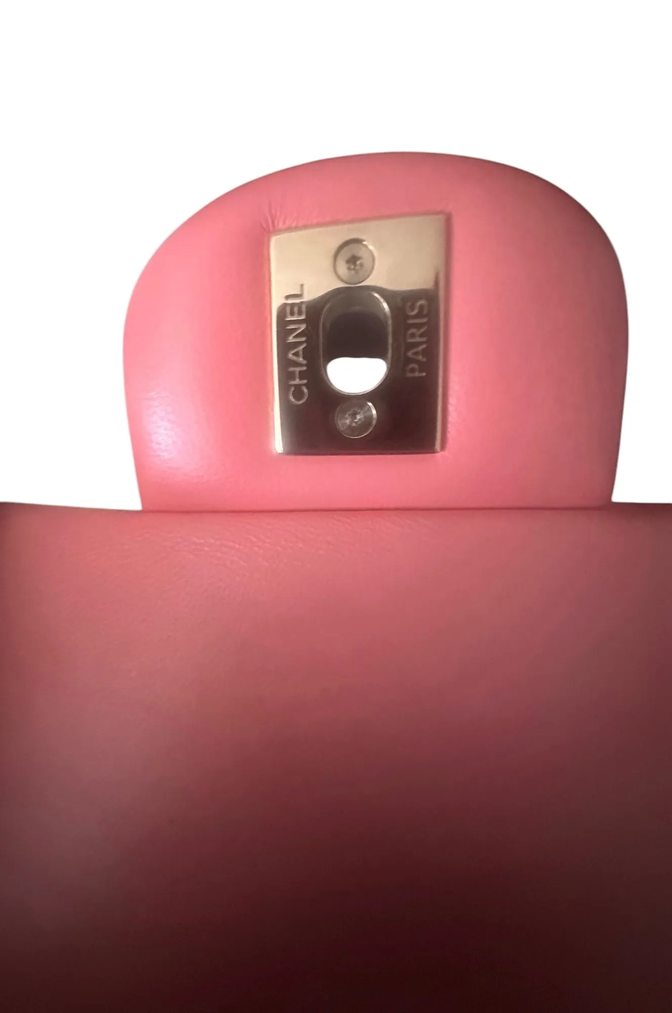 Chanel Classic Mini Square, Coral Pink Lambskin, Gold-tone Hardware