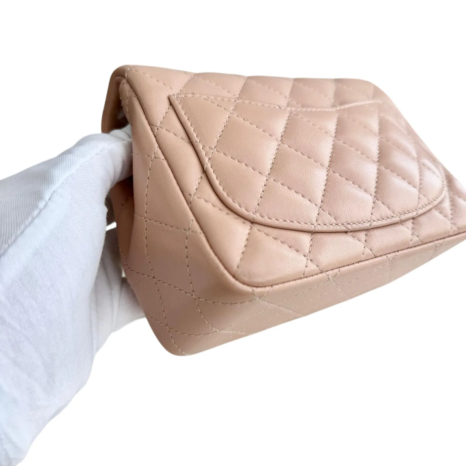 Chanel Classic Square Mini Light Pink Lambskin, Light Gold-tone Hardware