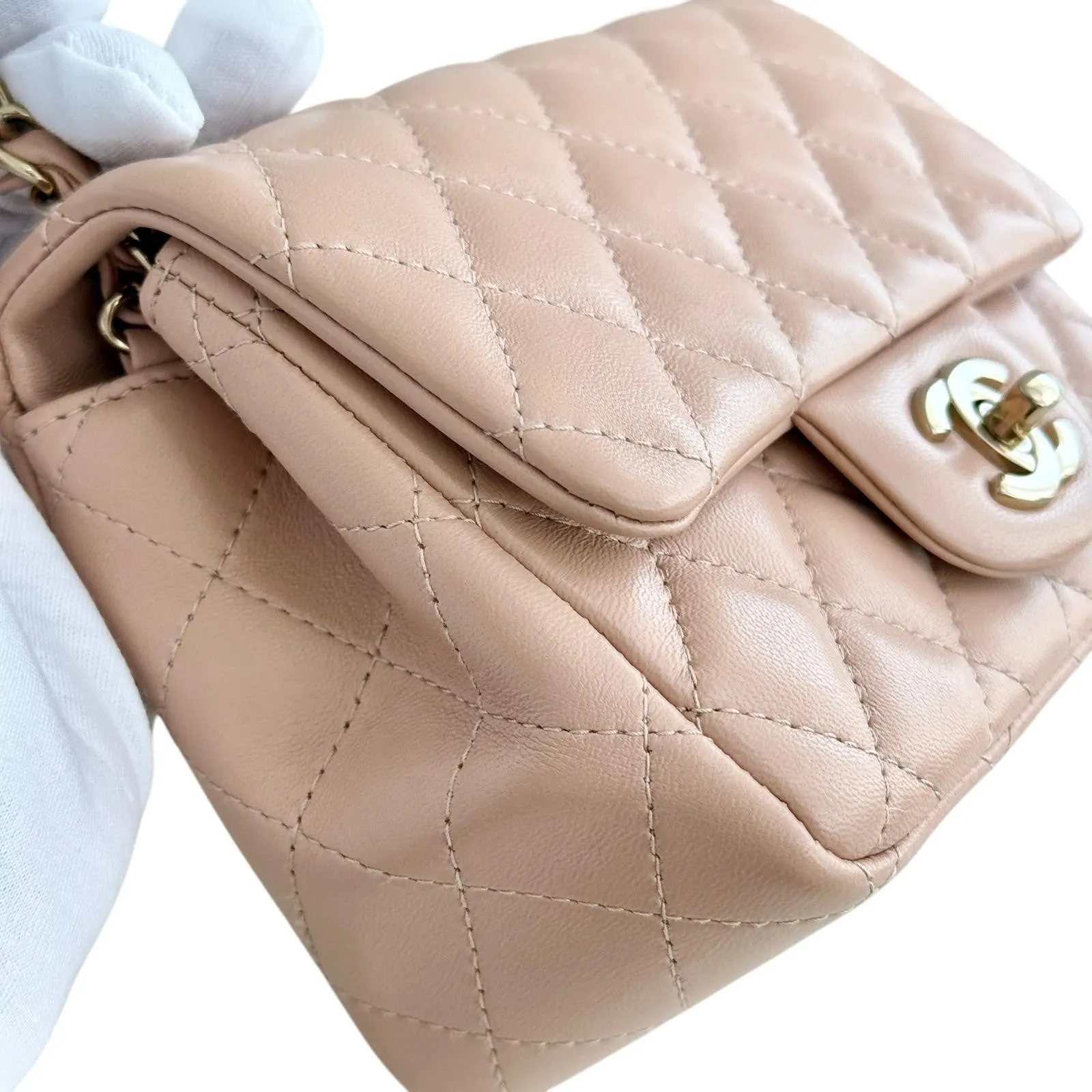 Chanel Classic Square Mini Light Pink Lambskin, Light Gold-tone Hardware