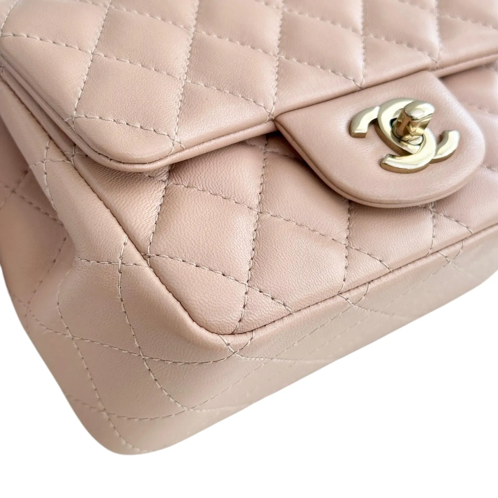 Chanel Classic Square Mini Light Pink Lambskin, Light Gold-tone Hardware