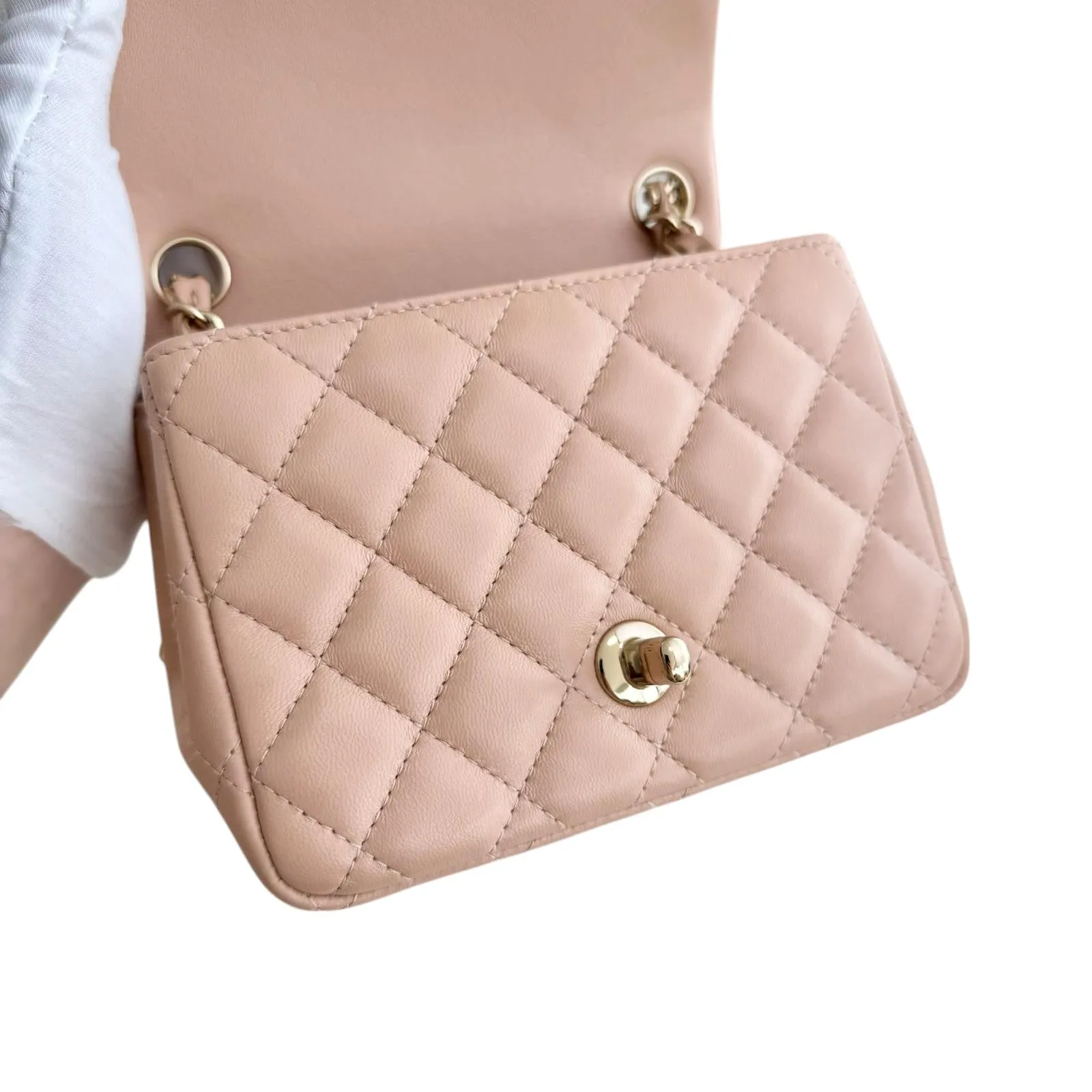 Chanel Classic Square Mini Light Pink Lambskin, Light Gold-tone Hardware
