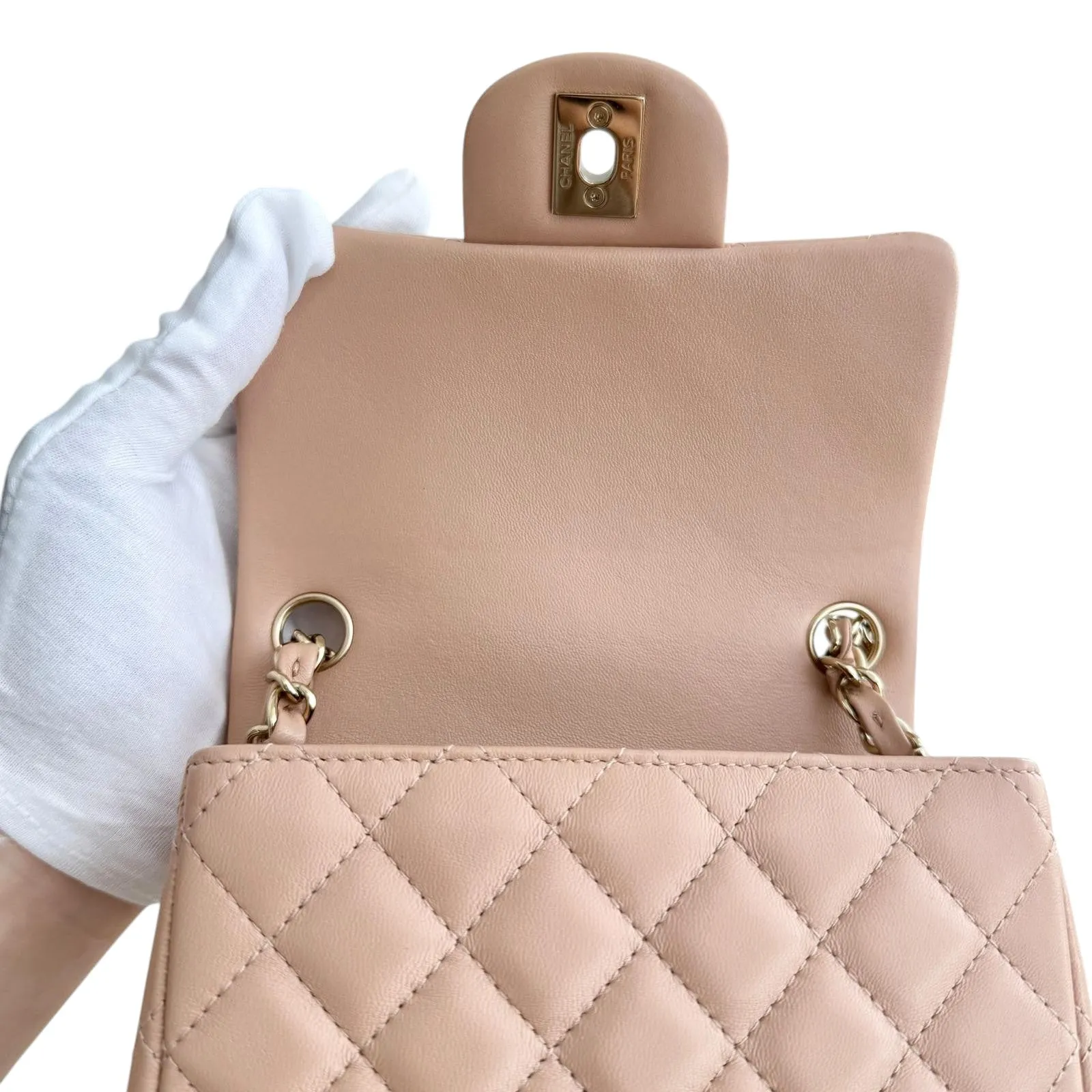 Chanel Classic Square Mini Light Pink Lambskin, Light Gold-tone Hardware