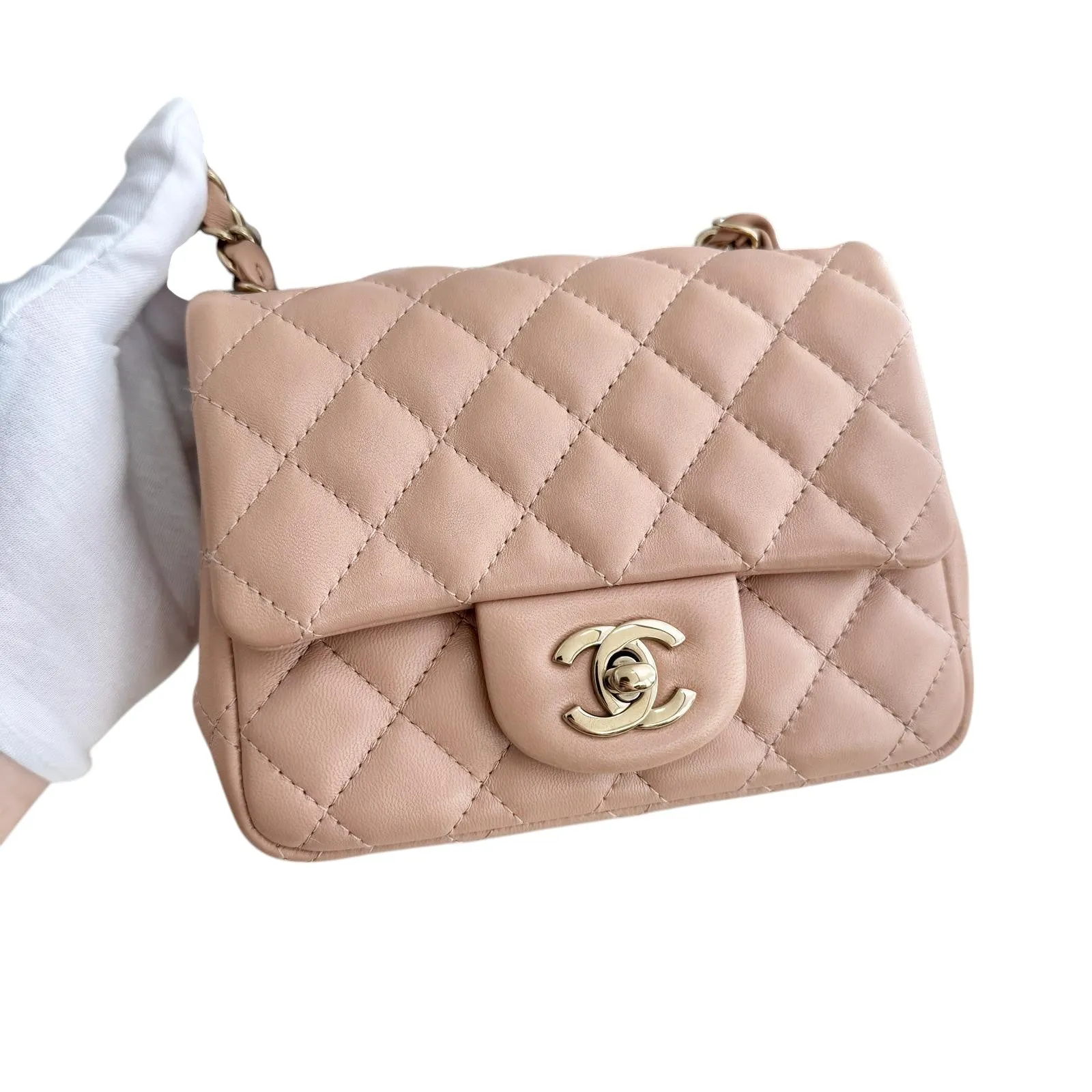 Chanel Classic Square Mini Light Pink Lambskin, Light Gold-tone Hardware