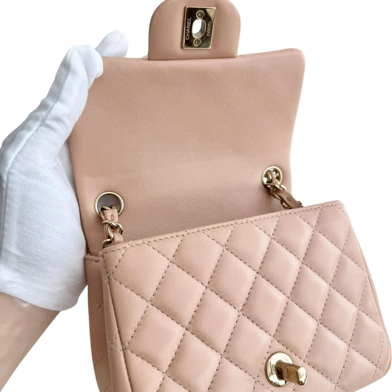Chanel Classic Square Mini Light Pink Lambskin, Light Gold-tone Hardware