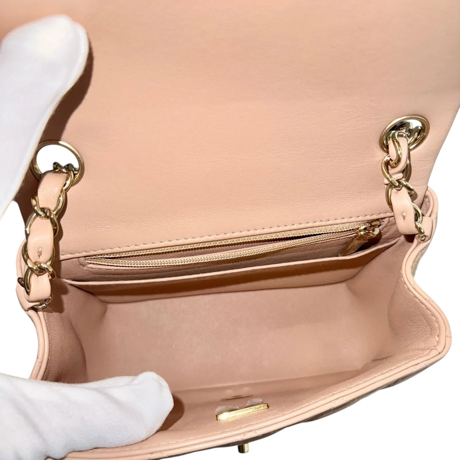 Chanel Classic Square Mini Light Pink Lambskin, Light Gold-tone Hardware