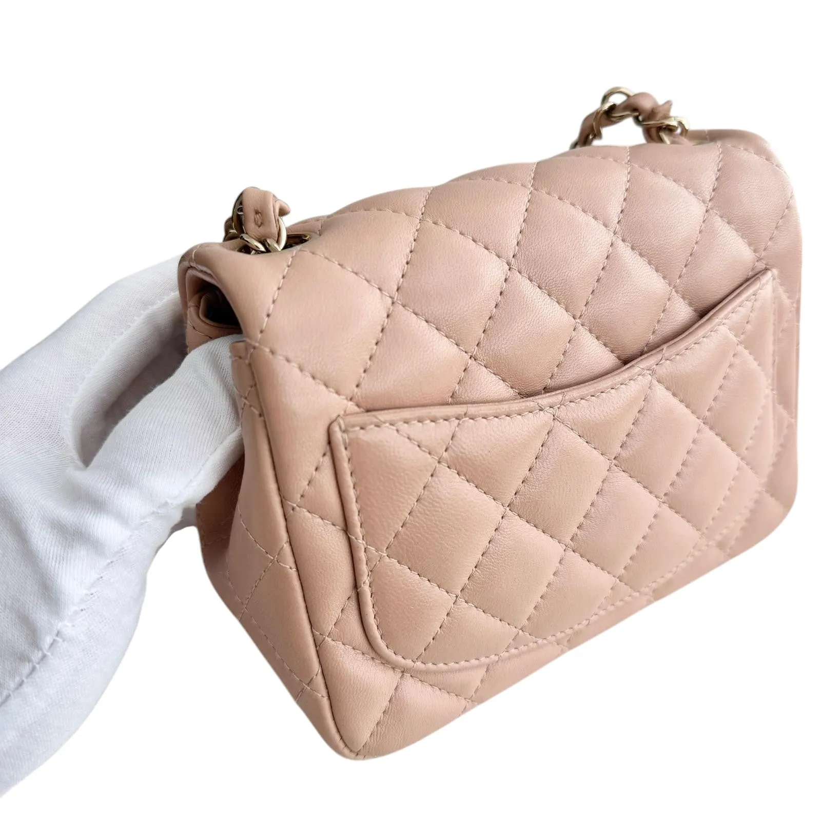 Chanel Classic Square Mini Light Pink Lambskin, Light Gold-tone Hardware