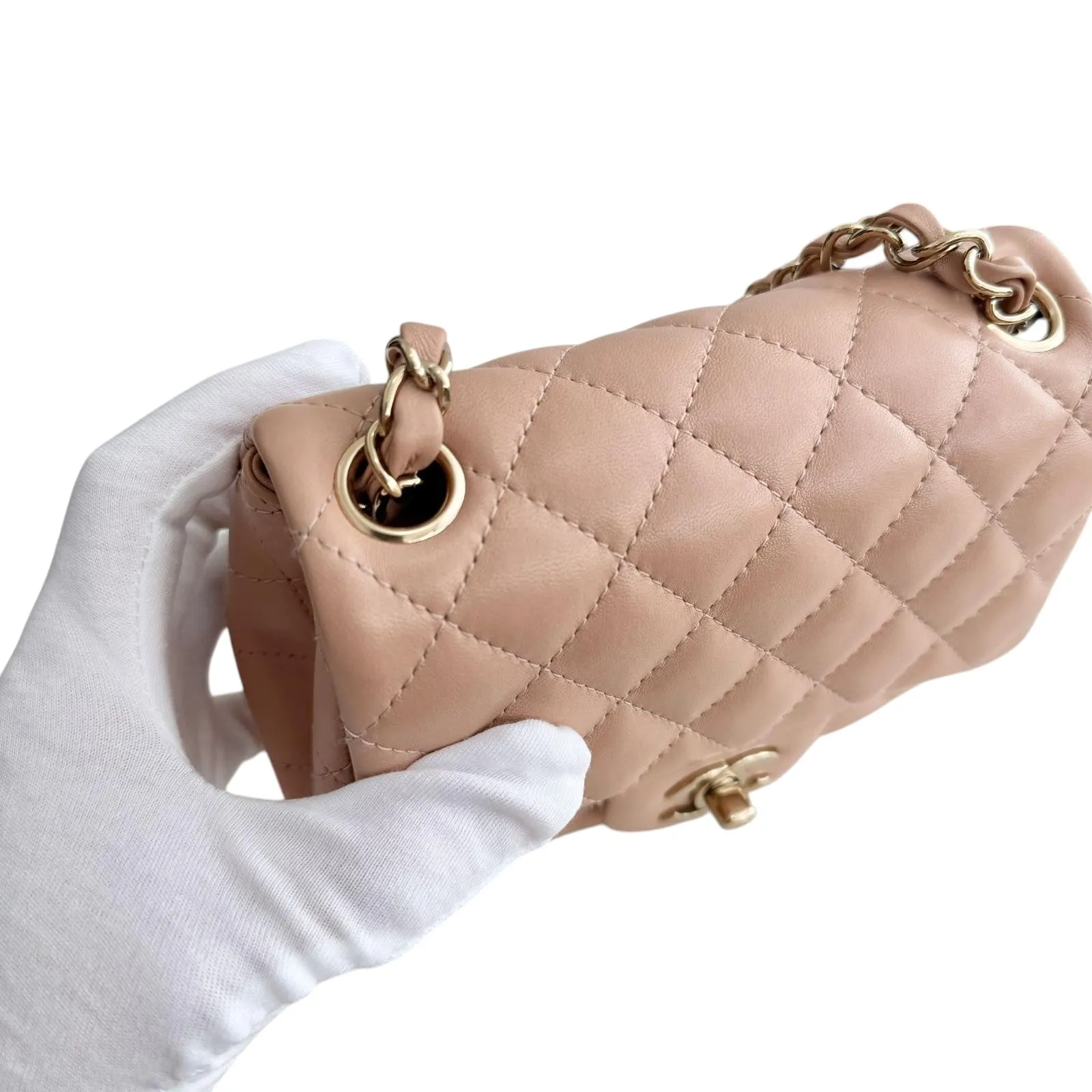Chanel Classic Square Mini Light Pink Lambskin, Light Gold-tone Hardware