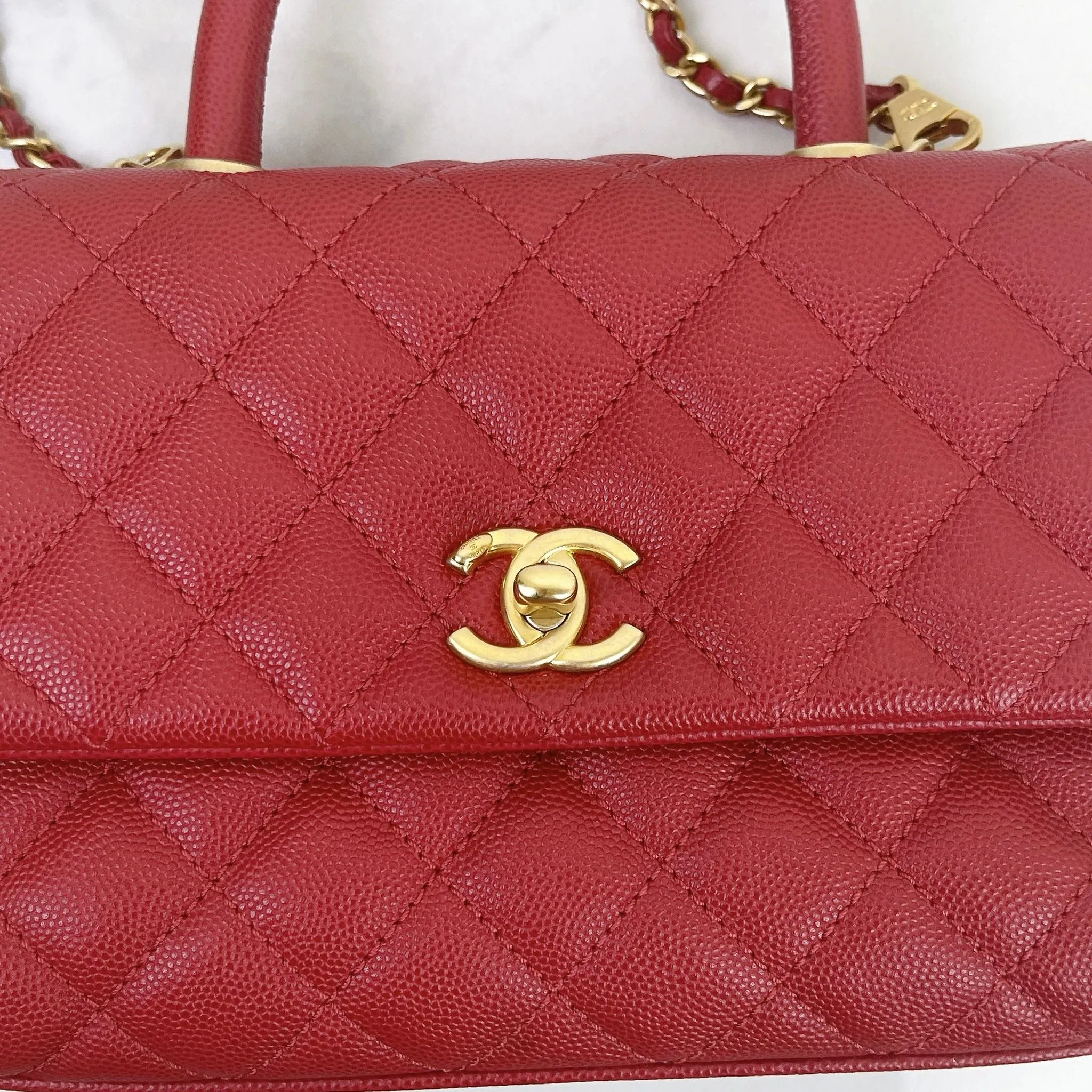 Chanel Coco Handle Small Red Caviar Gold-tone Hardware
