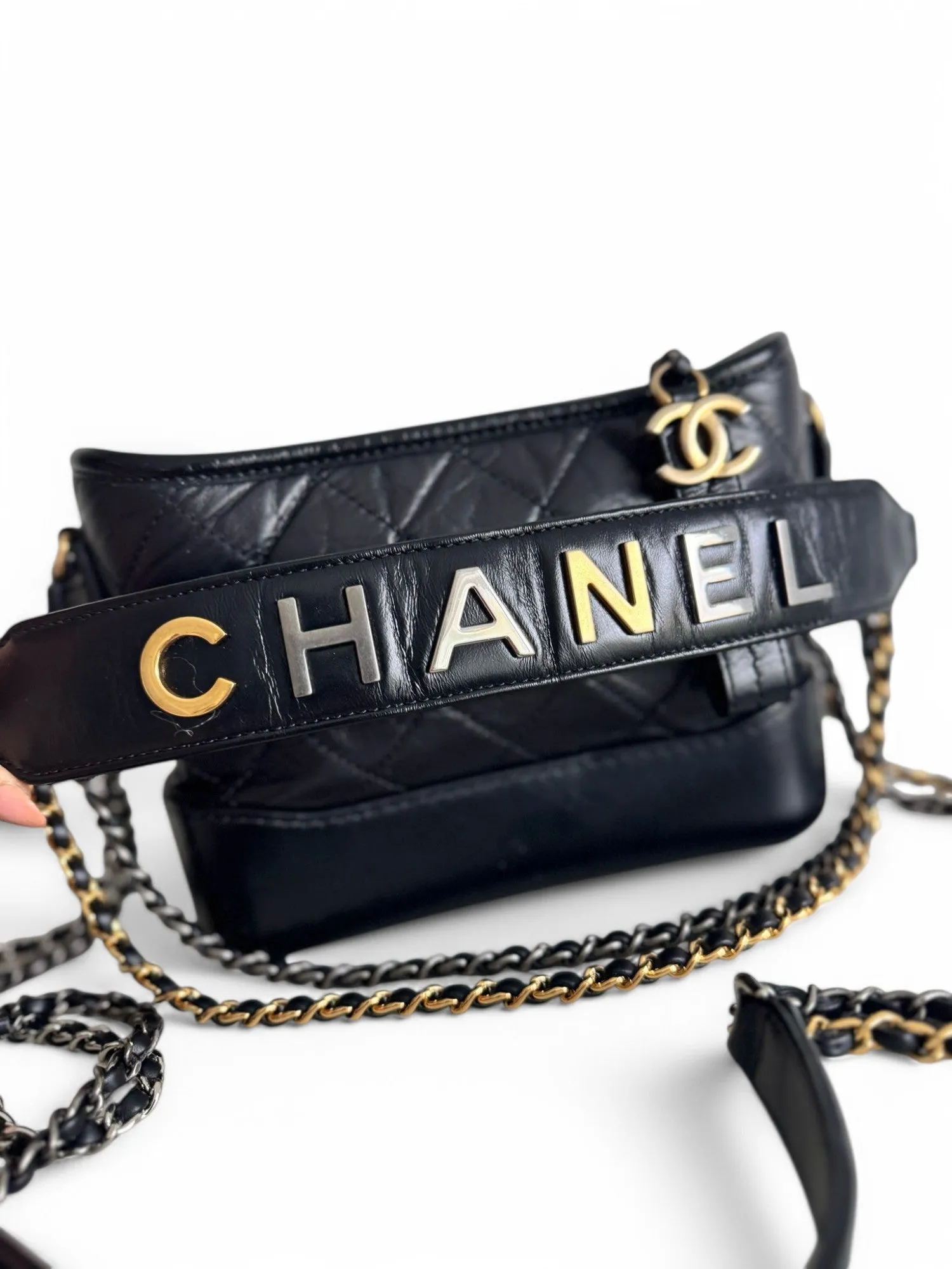 Chanel Gabrielle Top Handle Small Black Calfskin Leather, Mixed-tone Hardware