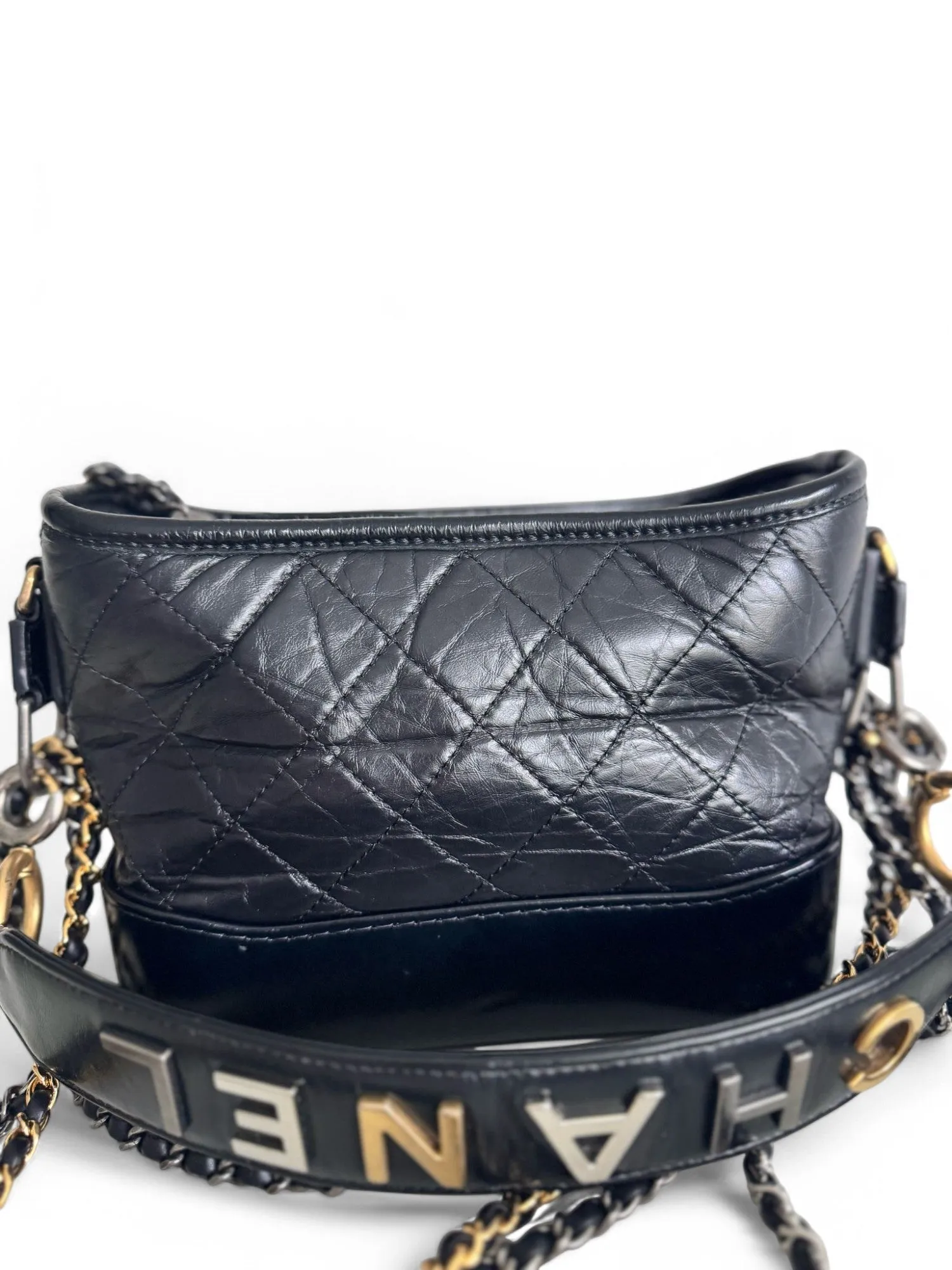 Chanel Gabrielle Top Handle Small Black Calfskin Leather, Mixed-tone Hardware