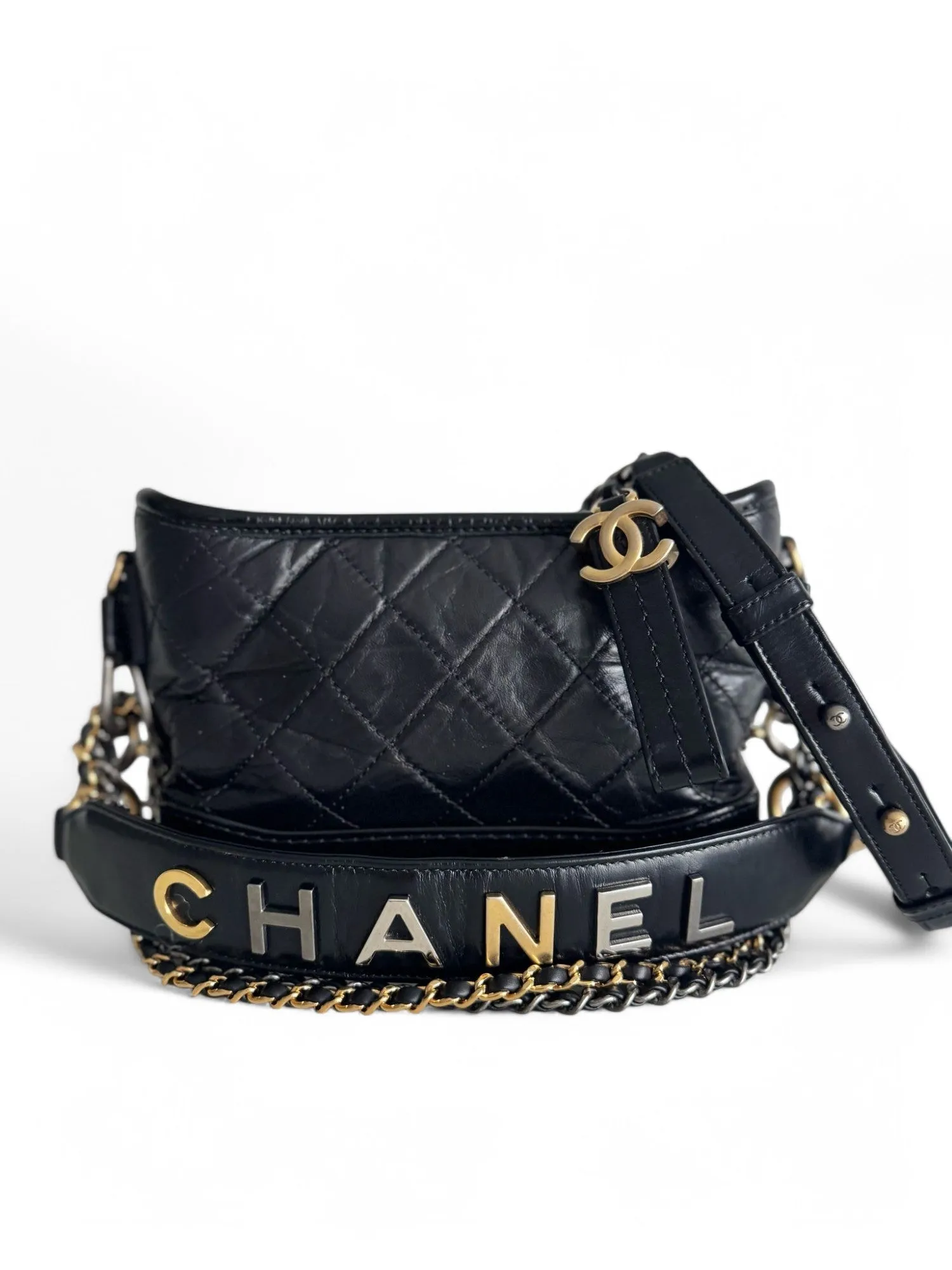 Chanel Gabrielle Top Handle Small Black Calfskin Leather, Mixed-tone Hardware