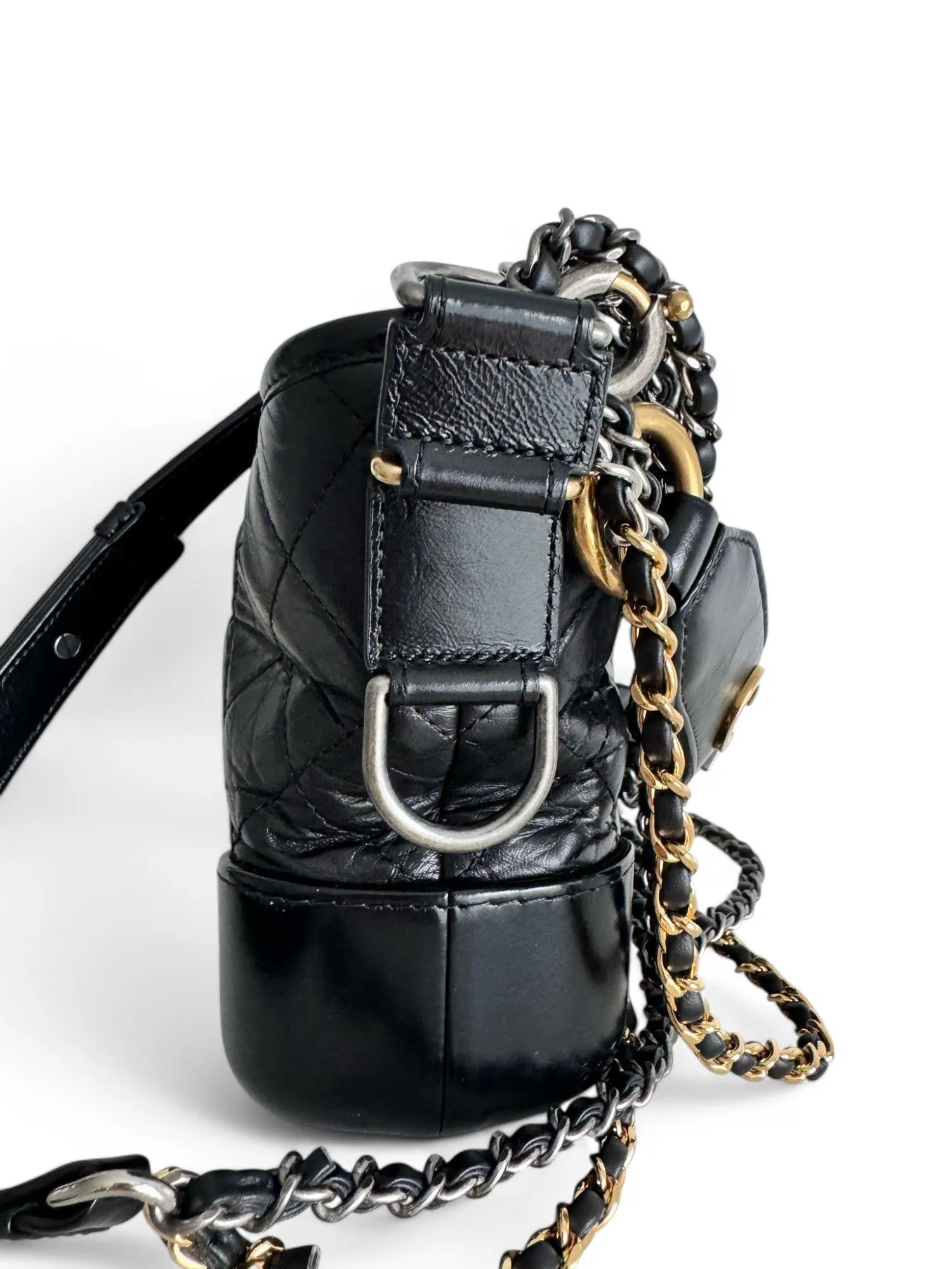 Chanel Gabrielle Top Handle Small Black Calfskin Leather, Mixed-tone Hardware